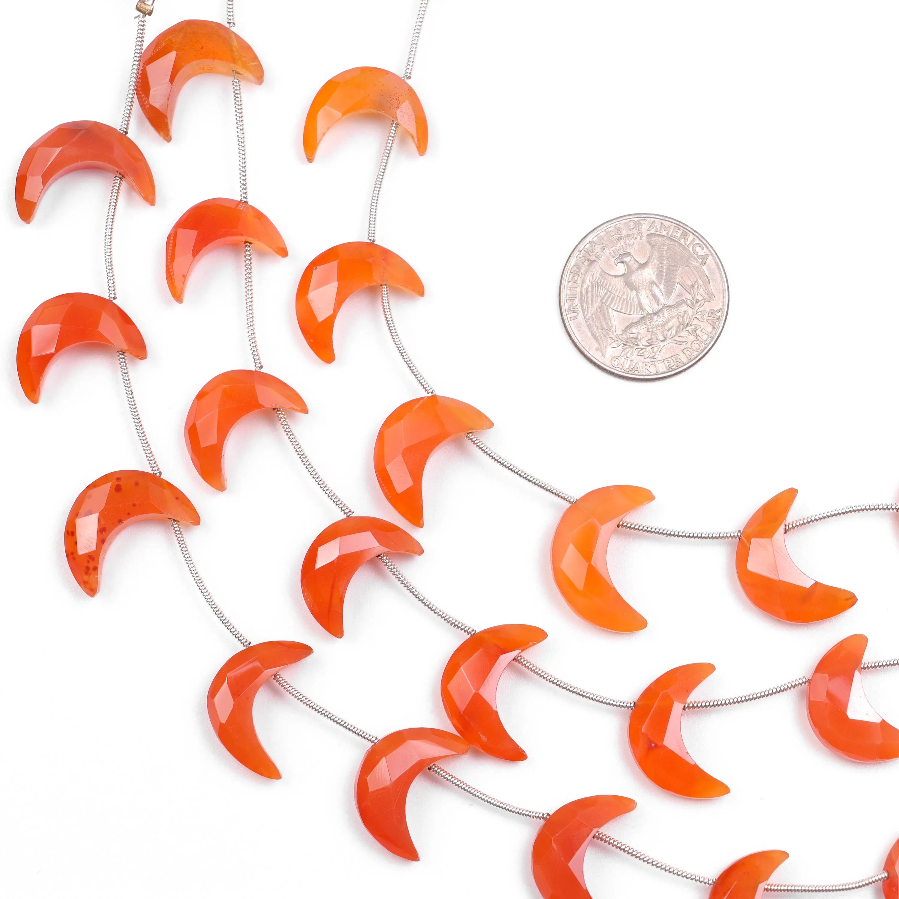 Natural Carnelian Faceted Crescent Moon Shape Beads, 17 mm To 19 mm, SKU722