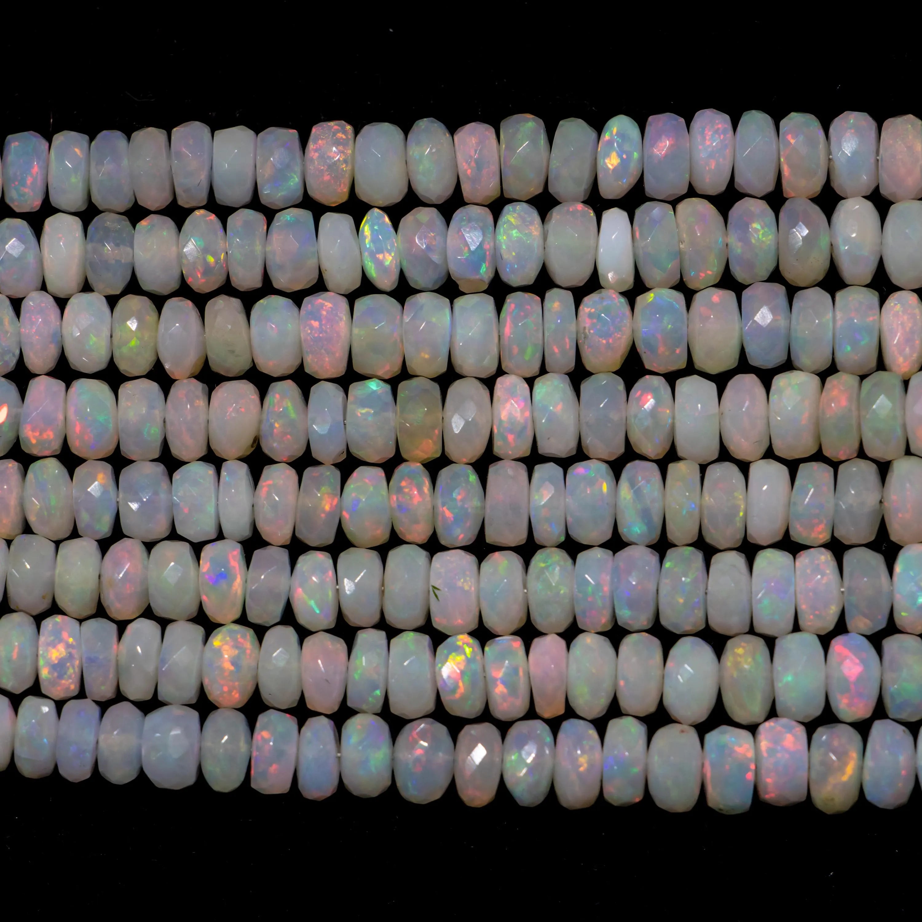 Natural Ethiopian Welo Opal Faceted Rondelle Beads, 5 to 9 mm, 16 Inch Strand Opal Gemstone Beads, Jewelry Making Beads (SKU165)
