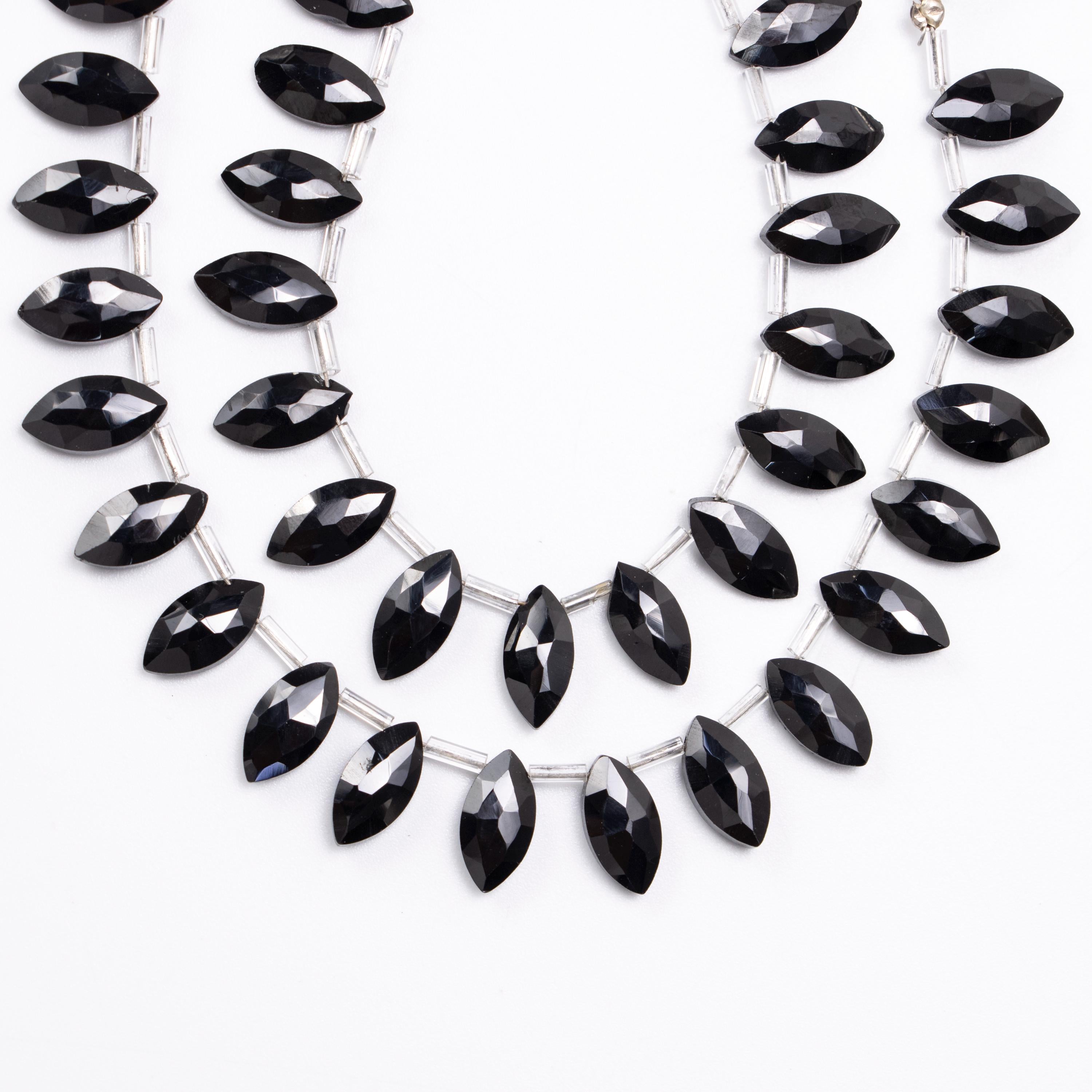 Natural Black Onyx Faceted Marquise Beads, 6x12 to 7x14 mm, Marquise Gemstone, Onyx Briolettes Beads, SKU1356