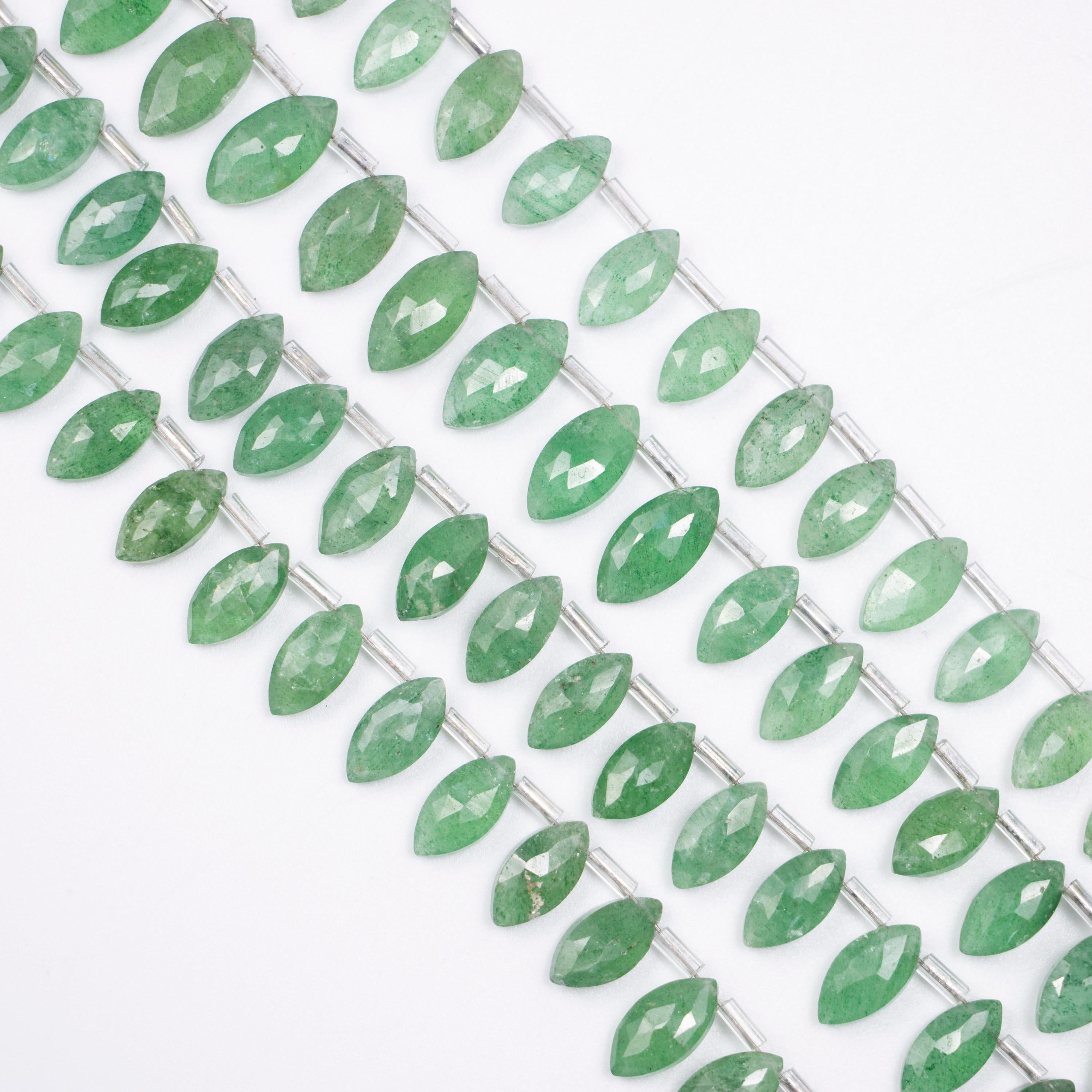 Natural Green Strawberry Quartz Faceted Marquise Briolettes Beads, 5x10 To 7x14 mm, SKU1370