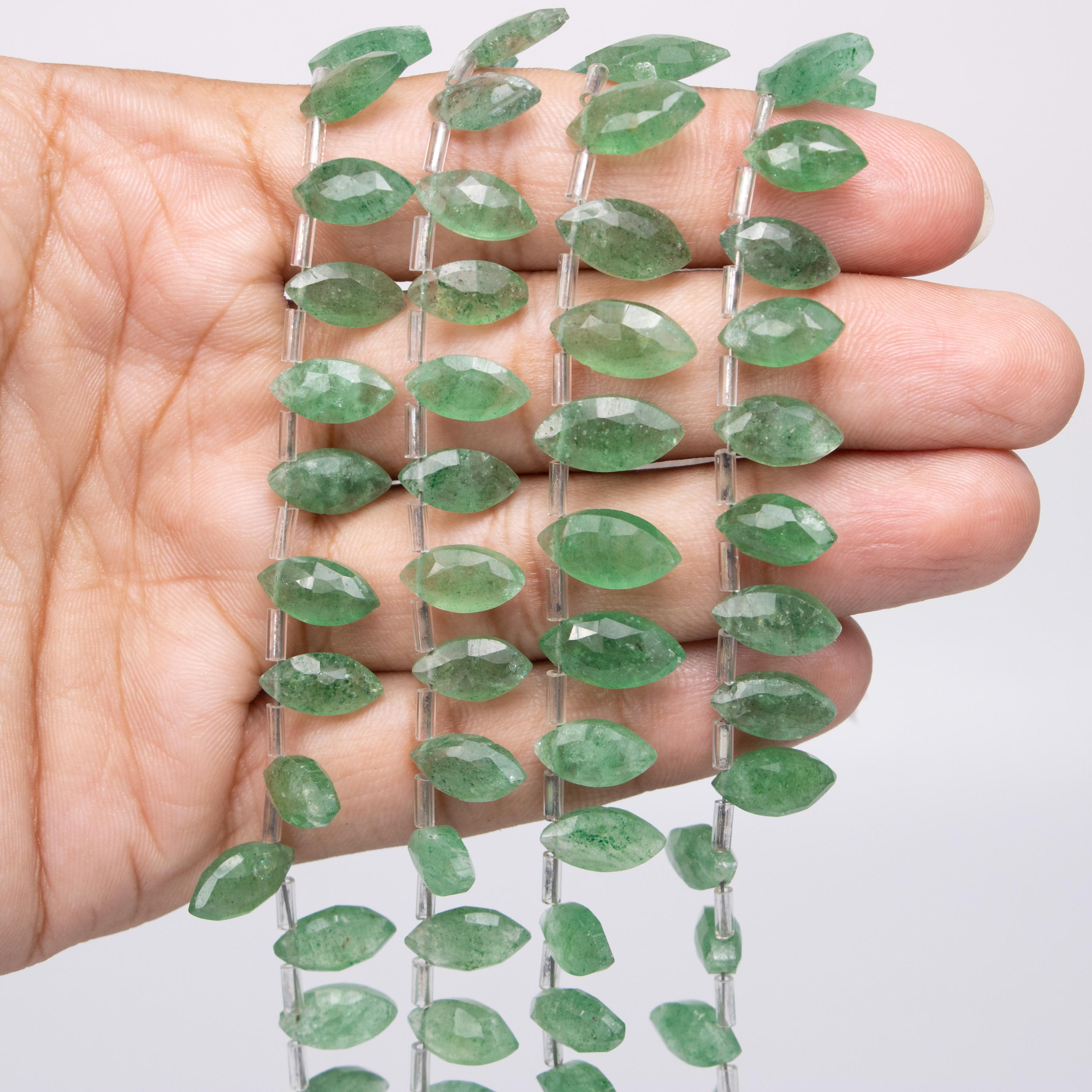 Natural Green Strawberry Quartz Faceted Marquise Briolettes Beads, 5x10 To 7x14 mm, SKU1370