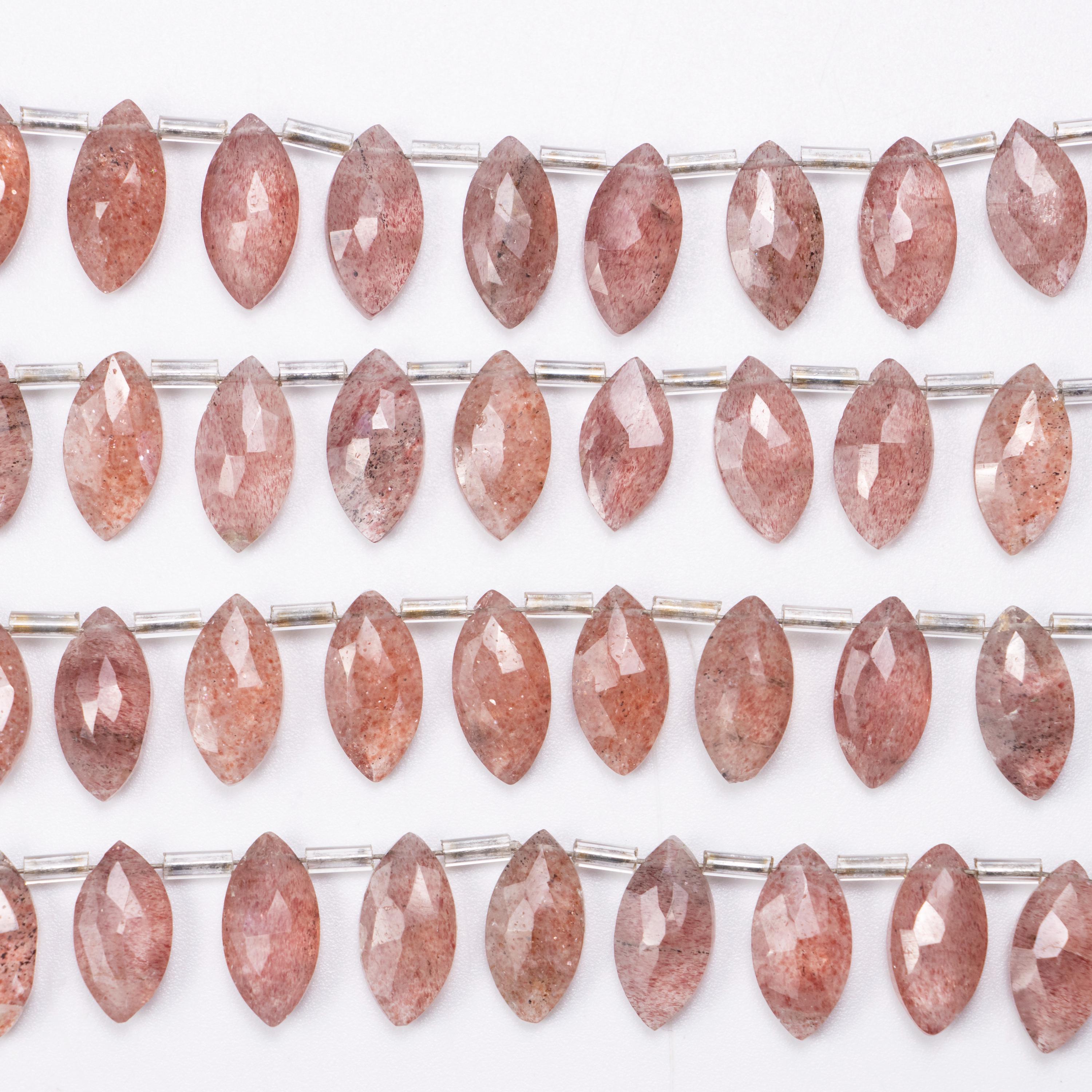 Natural Pink Strawberry Quartz Faceted Marquise Shape Beads, 7x13 To 7x14 mm, (SKU1371)
