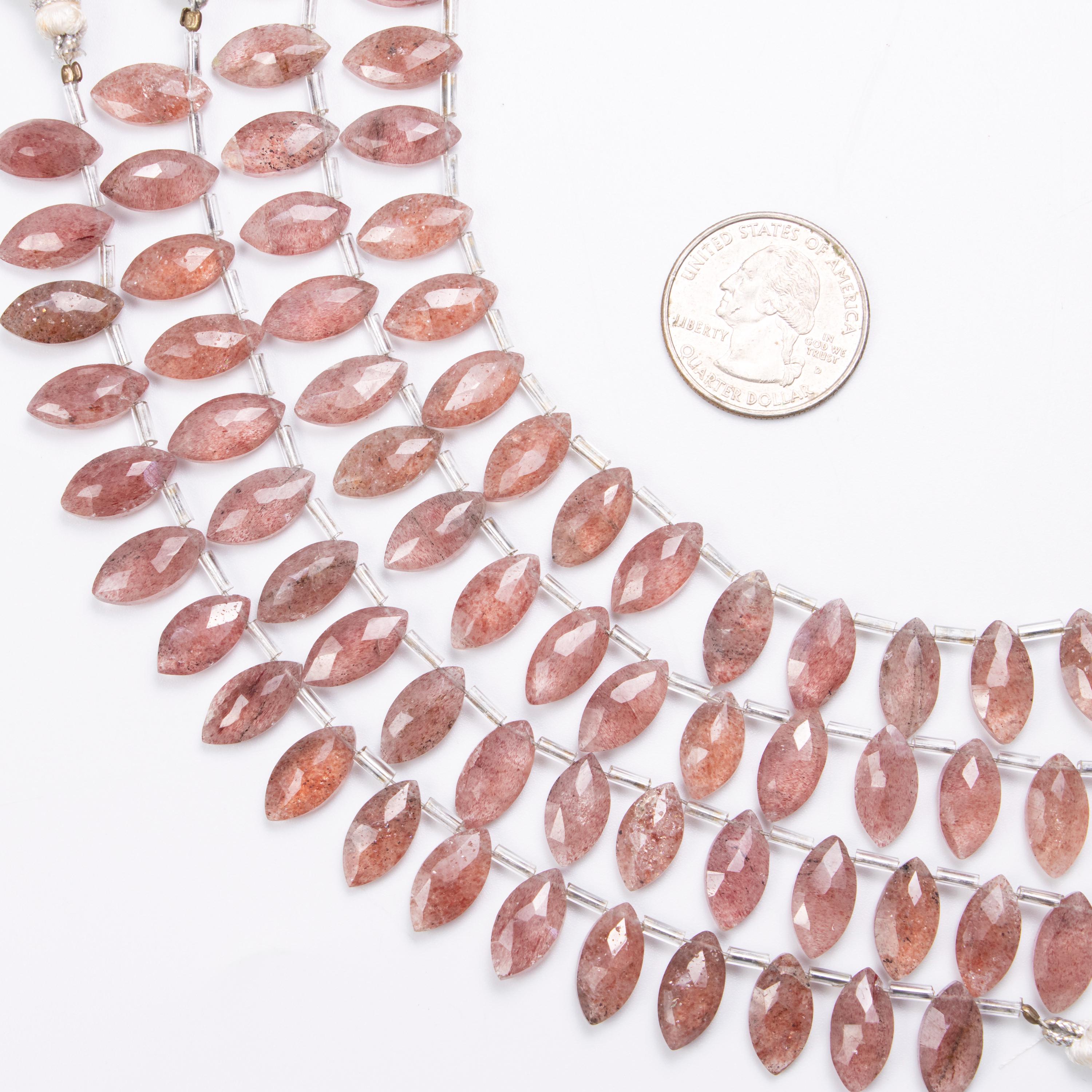 Natural Pink Strawberry Quartz Faceted Marquise Shape Beads, 7x13 To 7x14 mm, (SKU1371)