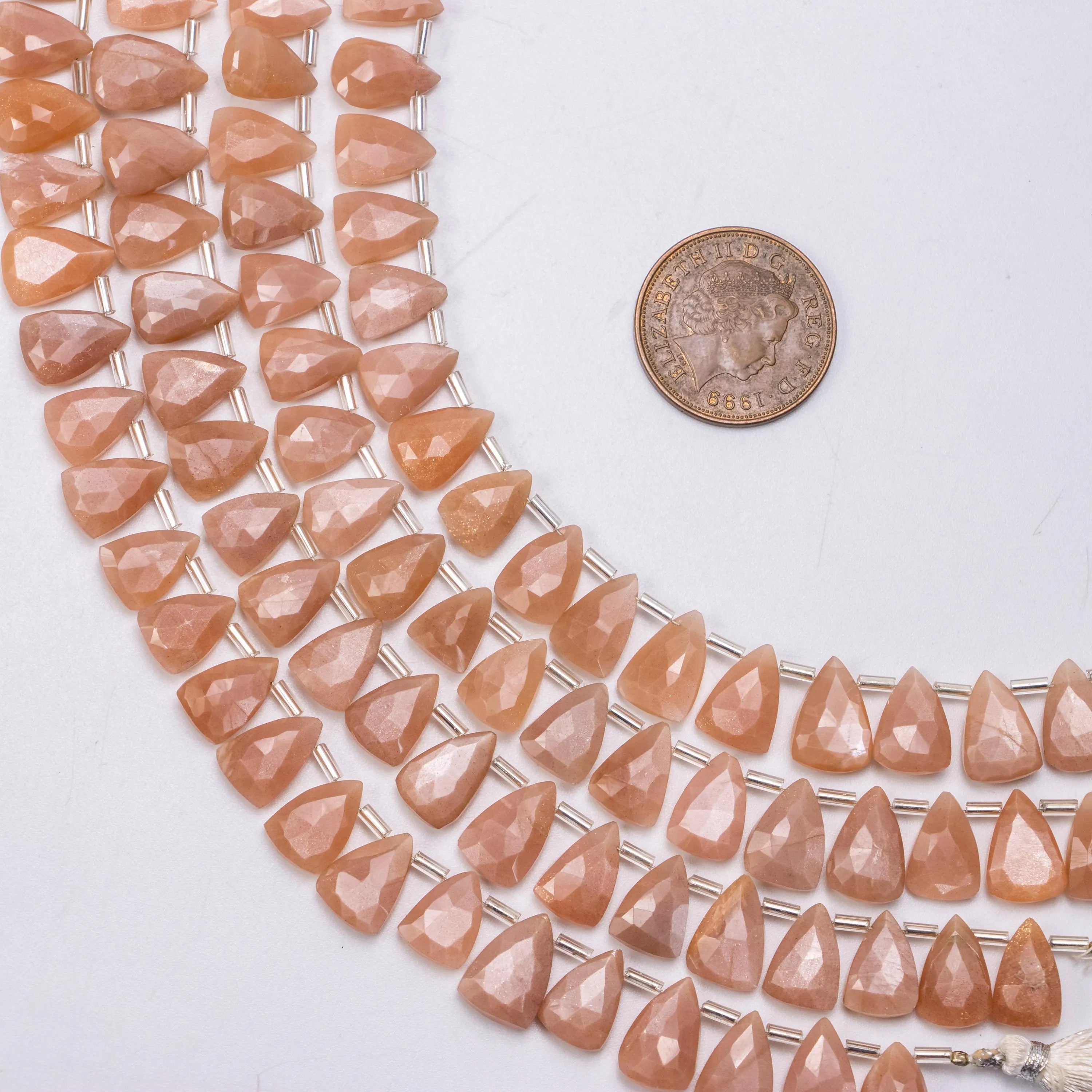 Peach Moonstone Faceted Long Triangle Beads, 8x11 mm To 10x4 mm, Moonstone Fancy Jewelry Beads, SKU1386