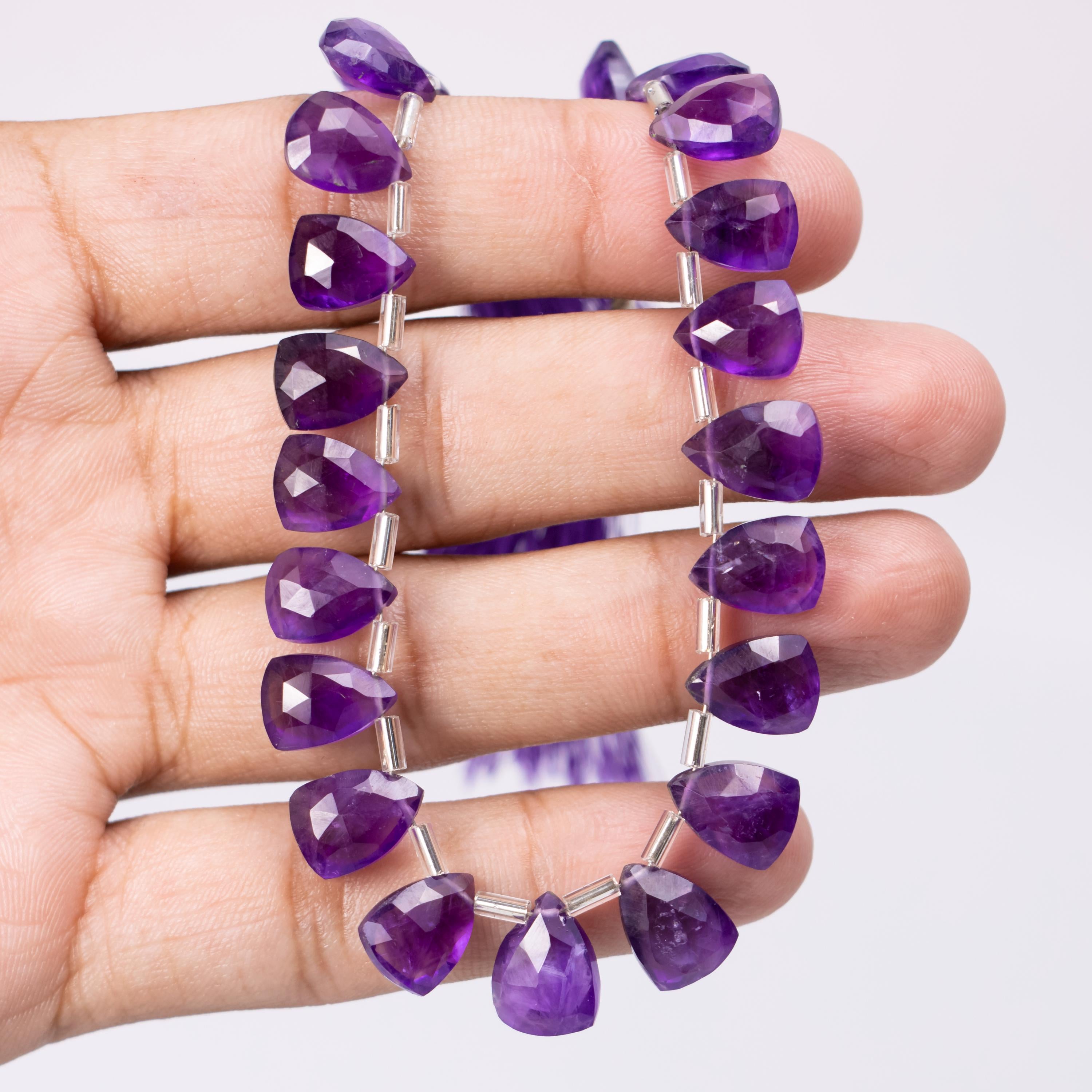 African Amethyst Faceted Triangle Beads, 7x10 mm to 9x13 mm, African Purple Amethyst Triangle, Amethyst Jewelry Making, SKU1392