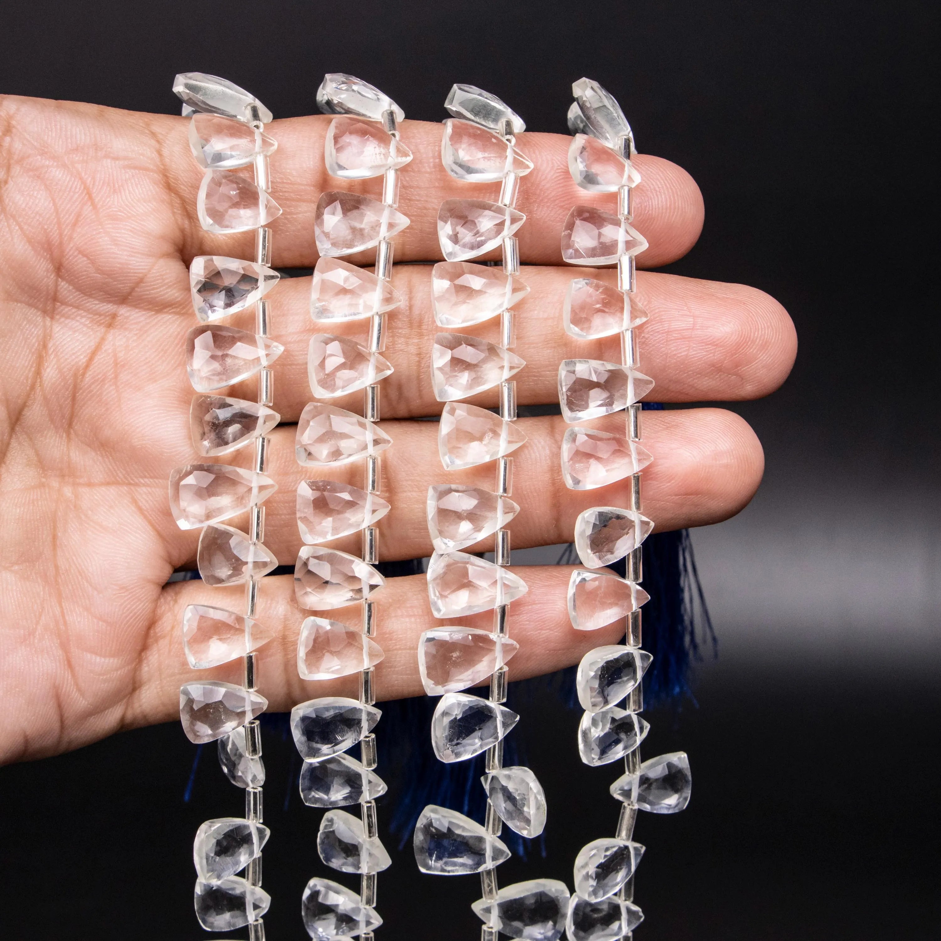 White Crystal Quartz Faceted Triangle Beads, Crystal Quartz Triangle, Crystal Quartz Handmade Jewelry Making Gemstone Beads, SKU1390