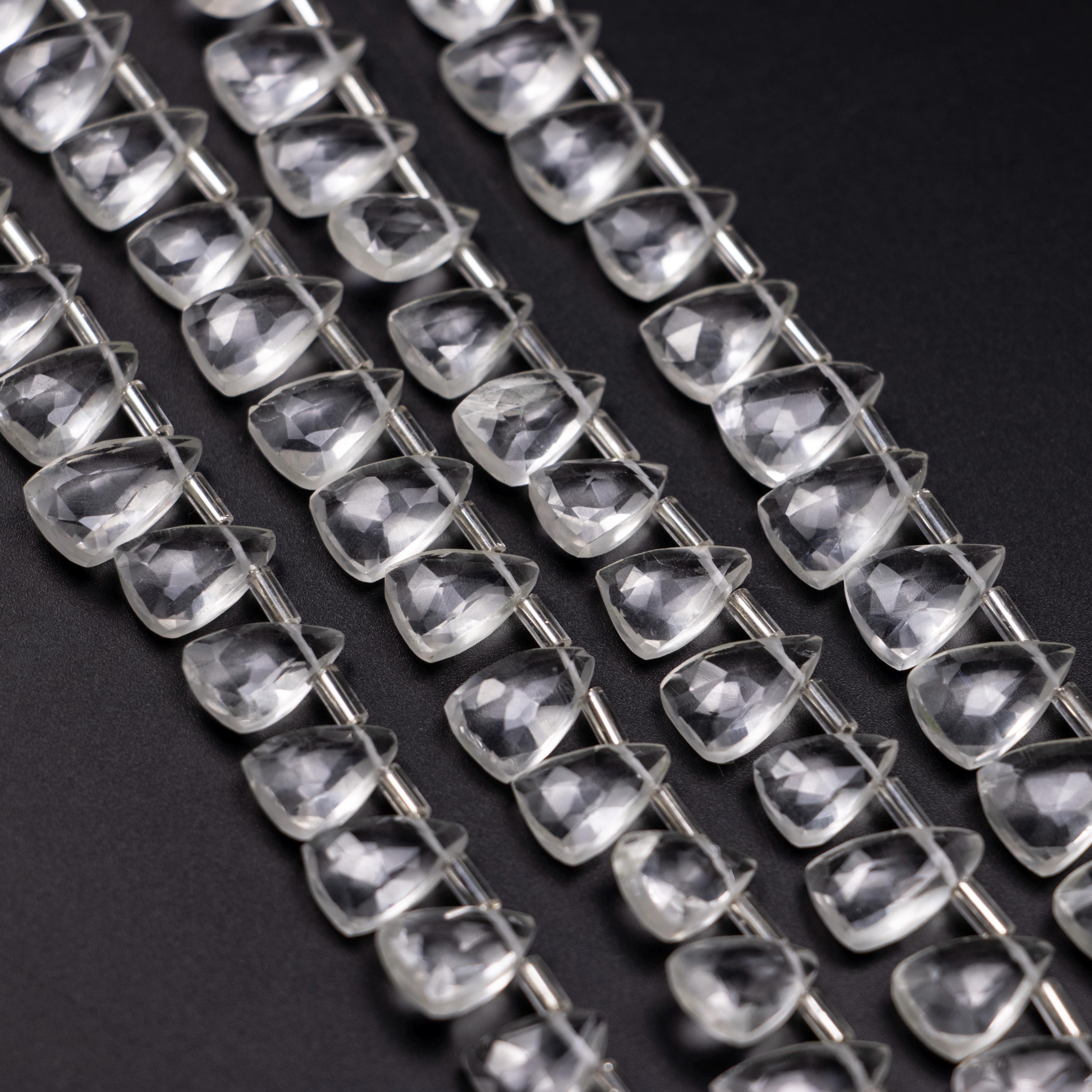Frosted Quartz Faceted Triangle Beads, 7x12 mm to 8x13 mm, Ice Quartz Triangle, Quartz Handmade Jewelry Making Gemstone Beads, SKU1387