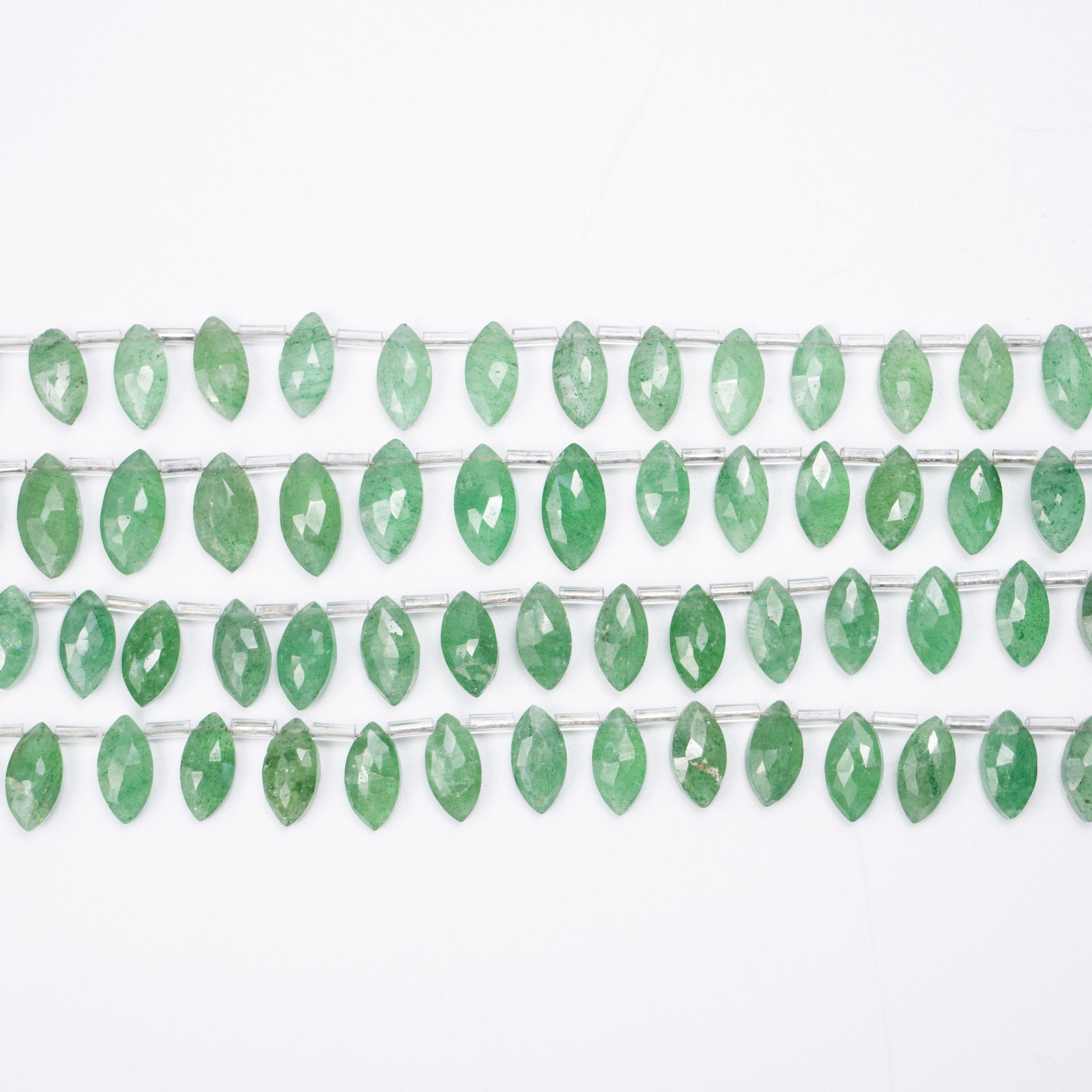 Natural Green Strawberry Quartz Faceted Marquise Briolettes Beads, 5x10 To 7x14 mm, SKU1370