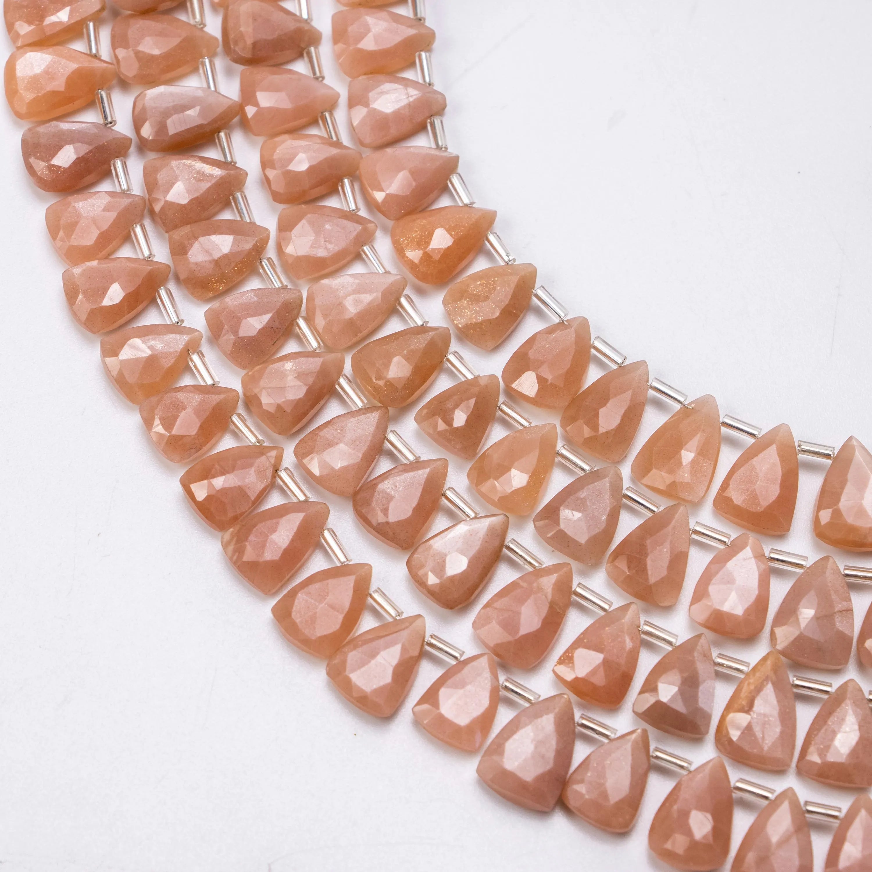 Peach Moonstone Faceted Long Triangle Beads, 8x11 mm To 10x4 mm, Moonstone Fancy Jewelry Beads, SKU1386