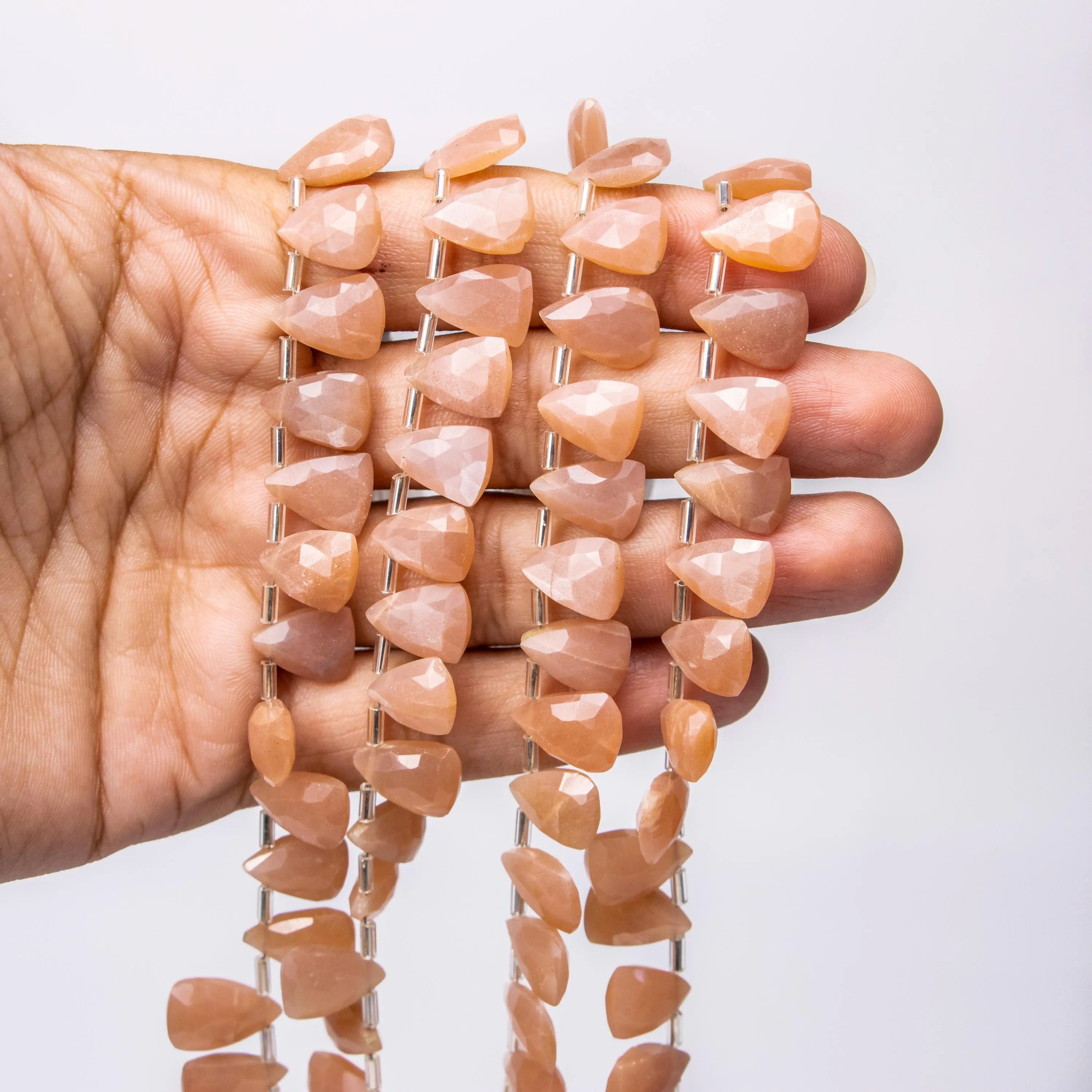 Peach Moonstone Faceted Long Triangle Beads, 8x11 mm To 10x4 mm, Moonstone Fancy Jewelry Beads, SKU1386