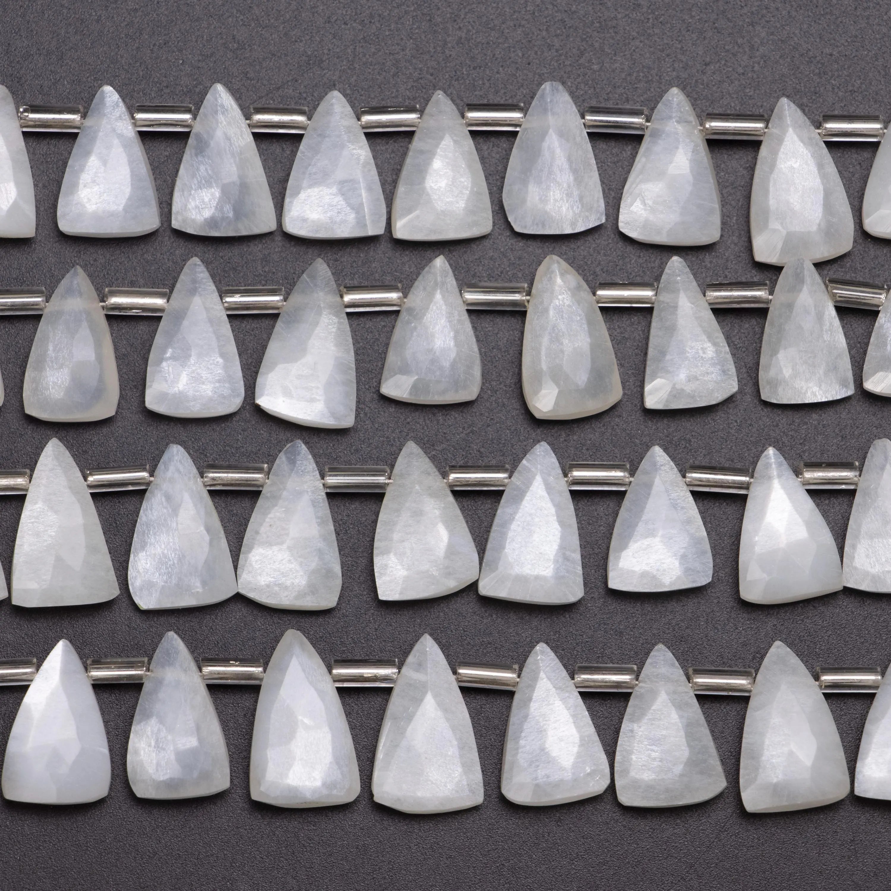 White Moonstone Faceted Triangle Beads, White Moonstone Triangle, Moonstone Fancy Jewelry Making, 8 Inches Strand, SKU1391