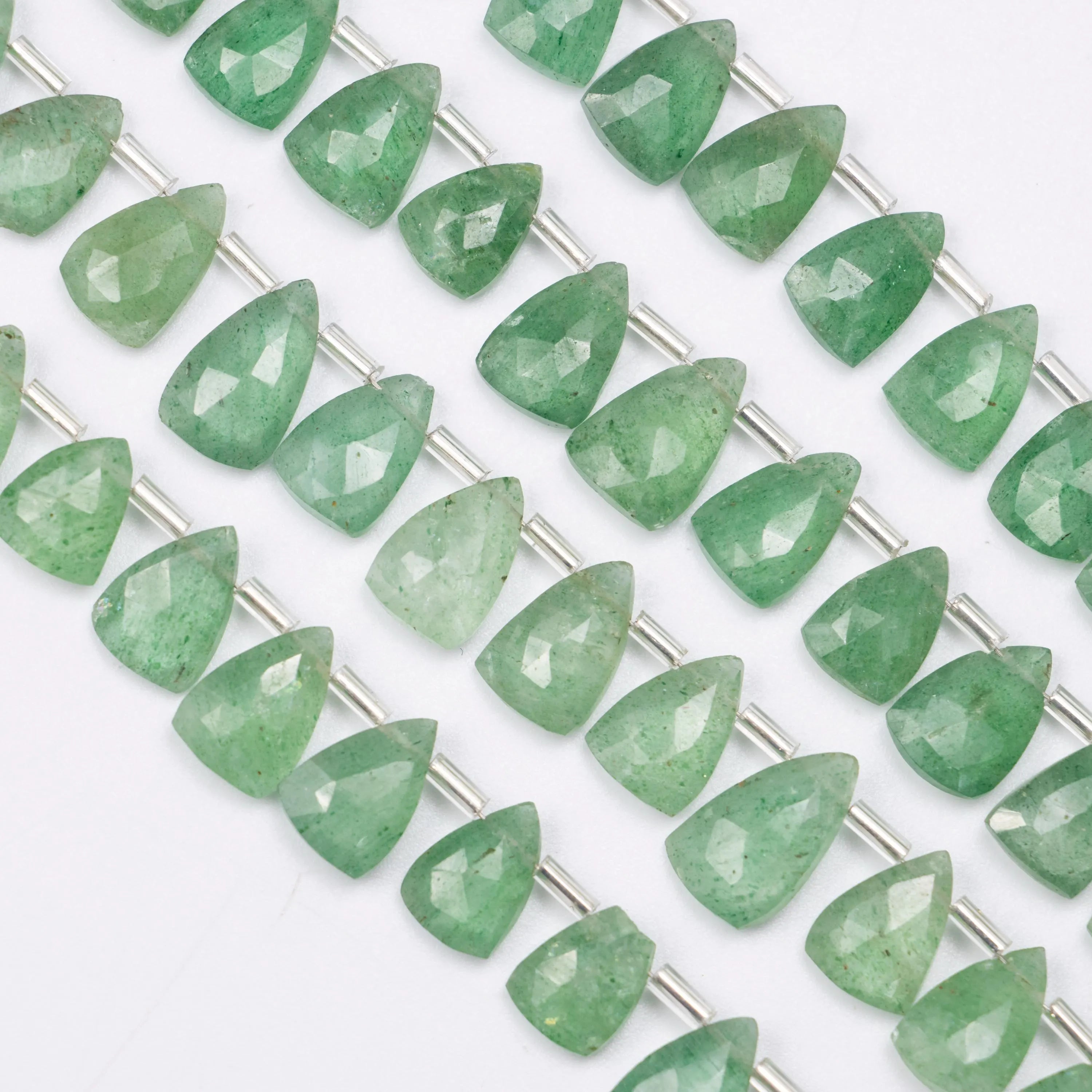 Long Triangle Quartz Beads Green Strawberry Faceted Beads, Jewelry Making Beads, SKU1385