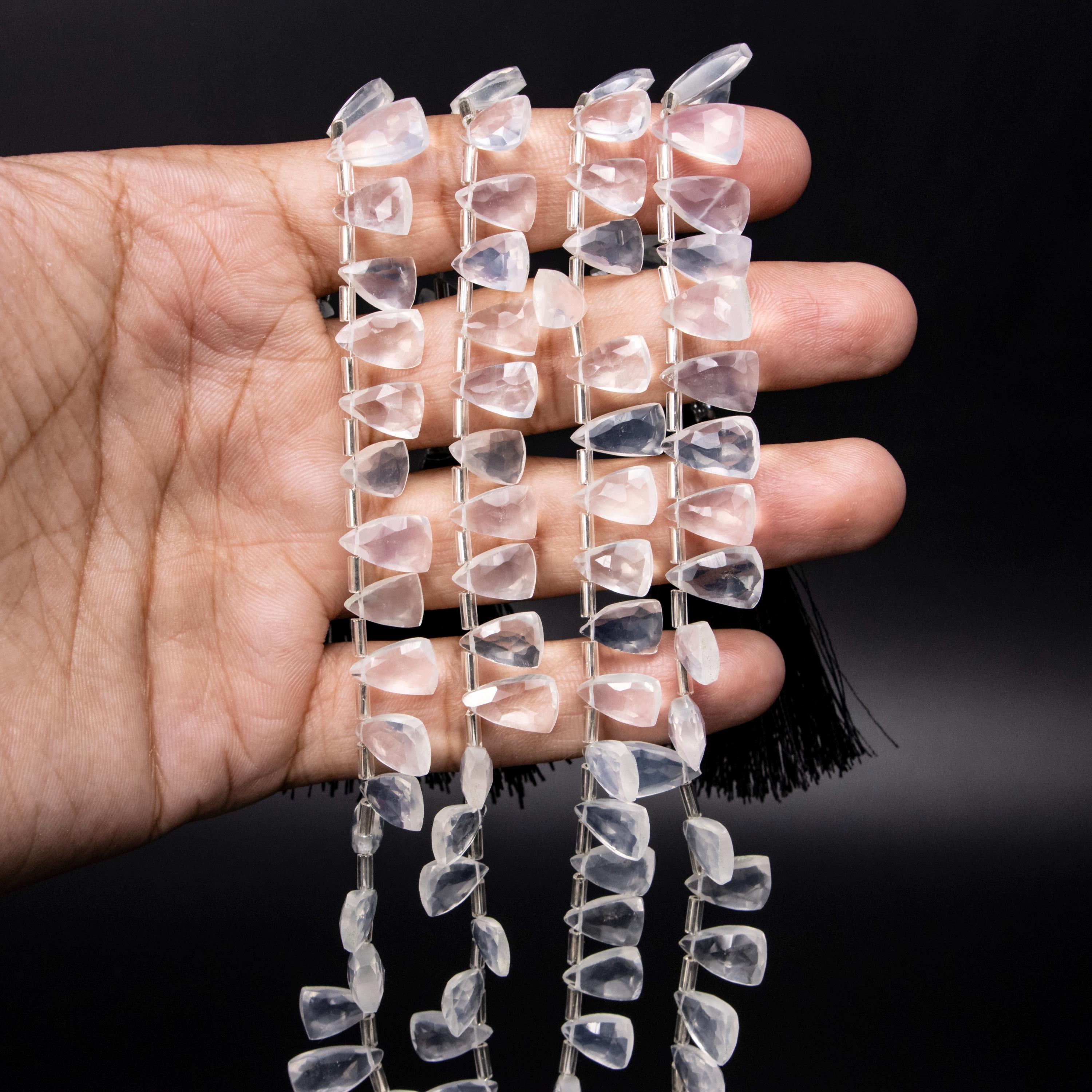 Frosted Quartz Faceted Triangle Beads, 7x12 mm to 8x13 mm, Ice Quartz Triangle, Quartz Handmade Jewelry Making Gemstone Beads, SKU1387