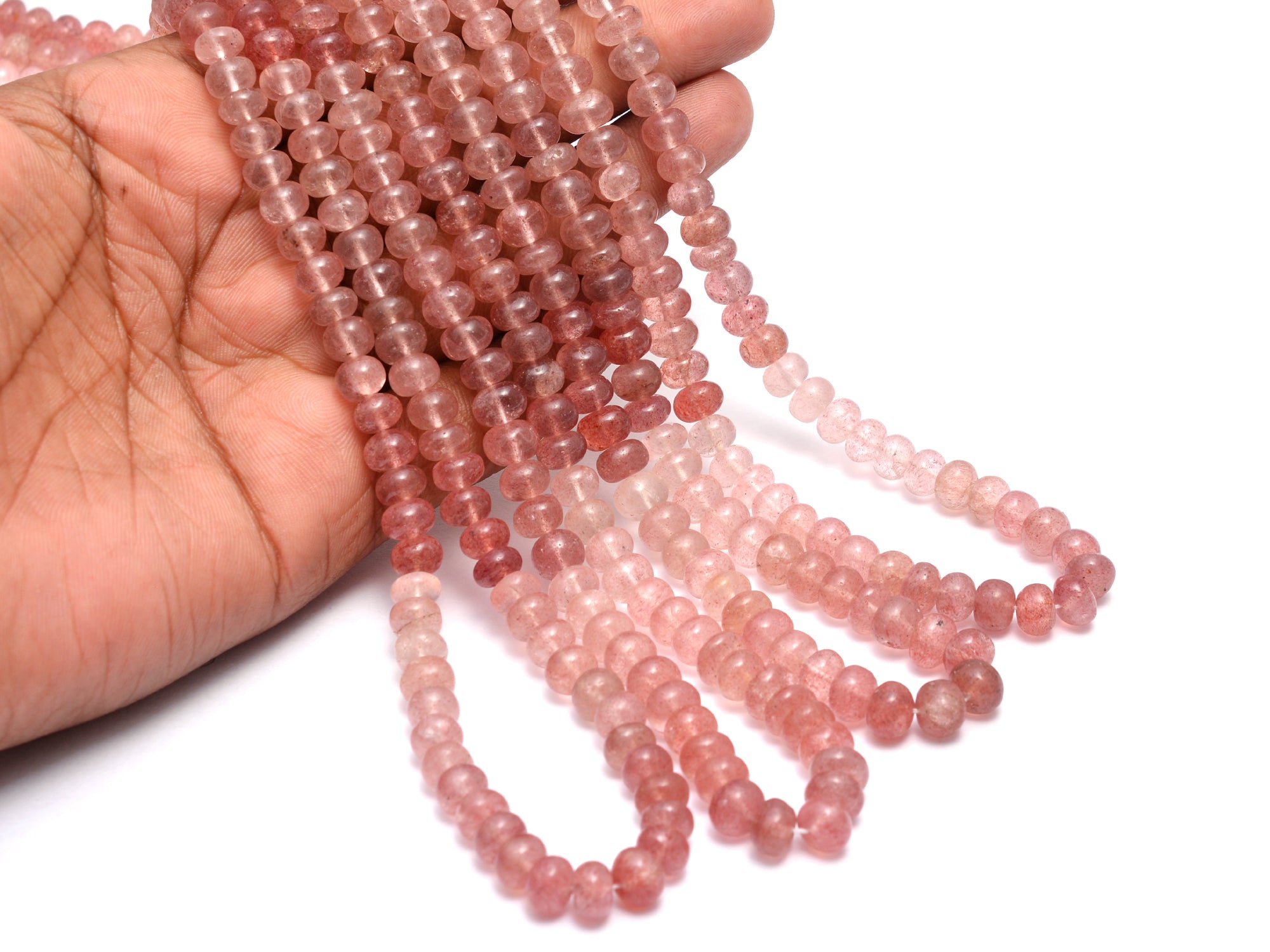 Pink Strawberry Quartz Smooth Rondelle Beads, Strawberry Quartz Beads, Strawberry Quartz Handmade Jewelry Making Beads, 18 Inch