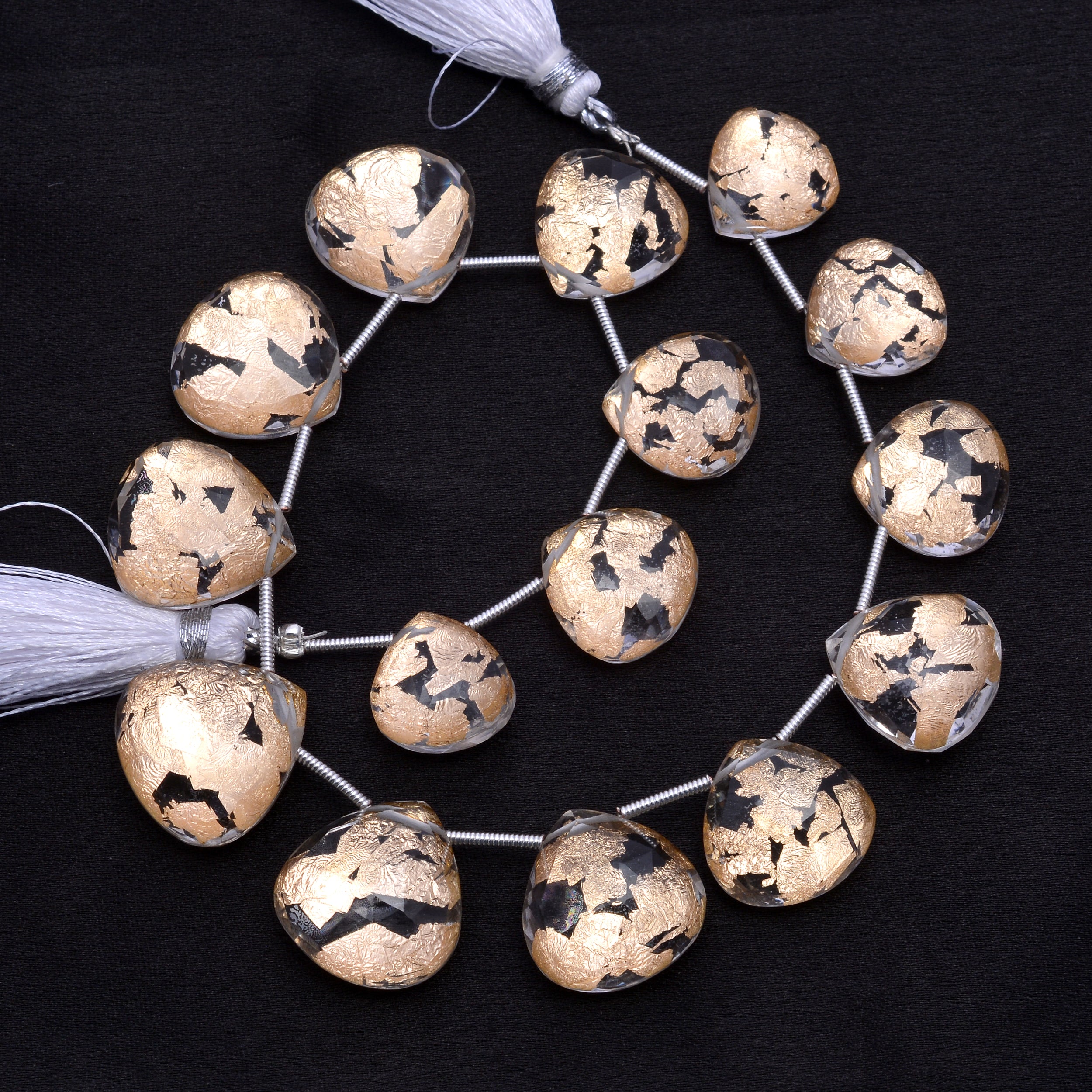 Gold Flakes Crystal Quartz Faceted Heart Beads, 12.5x12.5 mm To 16.5x16.5 mm, Crystal Quartz With Gold Flakes Heart, 9 Inches