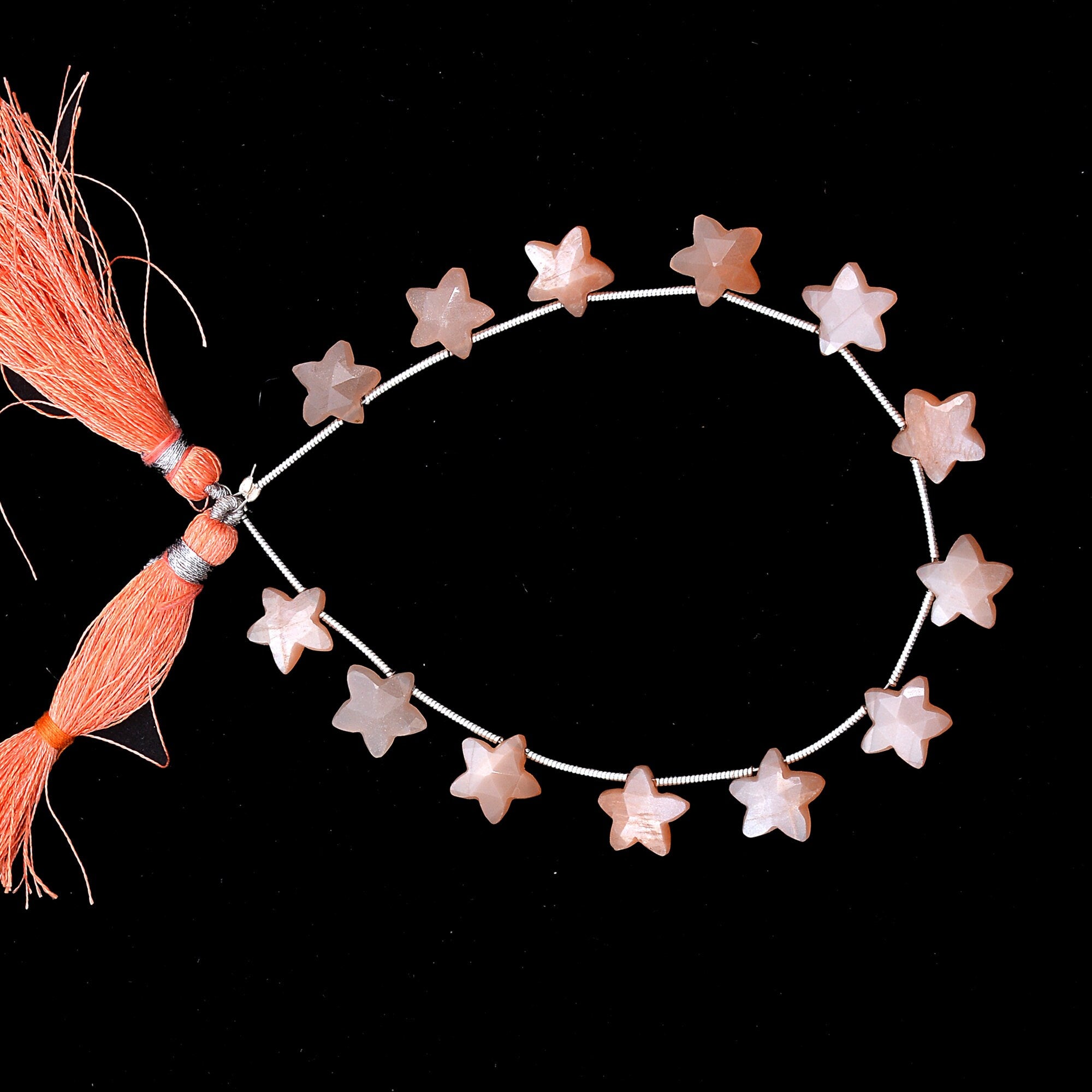 Natural Peach Moonstone Faceted Stars Beads, 9 - 10 mm Moonstone Beads, (SKU554)