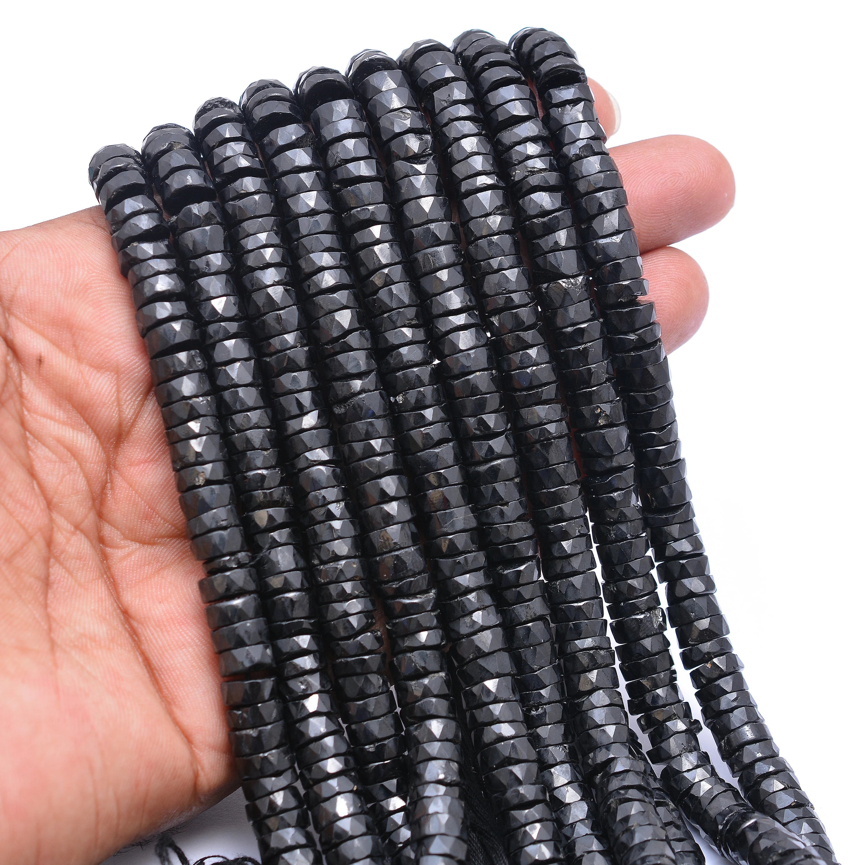 Natural Black Spinel Faceted Tyre Beads, 7.5 mm To 8 mm, SKU590