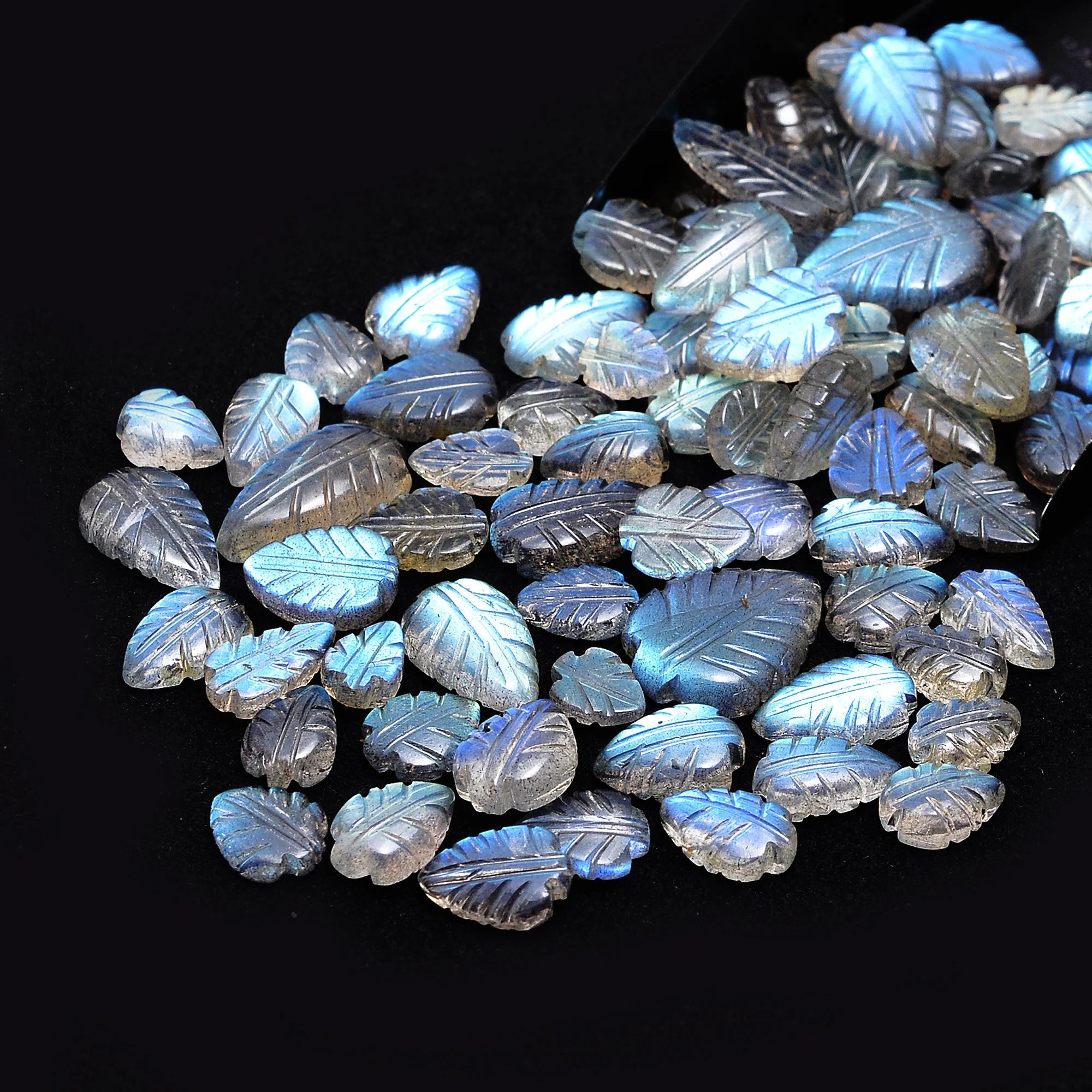 Blue Flash Labradorite Carving Leaf Loose Gemstone, 6x8 mm  To 12x19 mm, (SKU618)