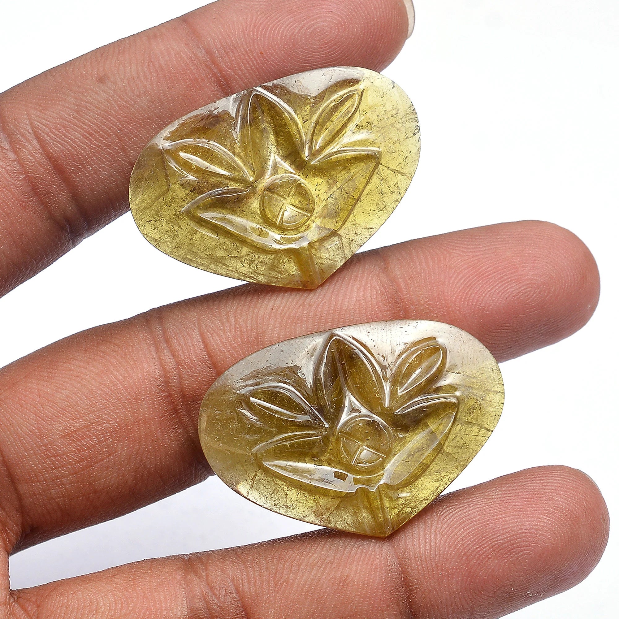 Tourmaline Heart Carving Pair Loose Gemstone, 24x35 mm, SKU625