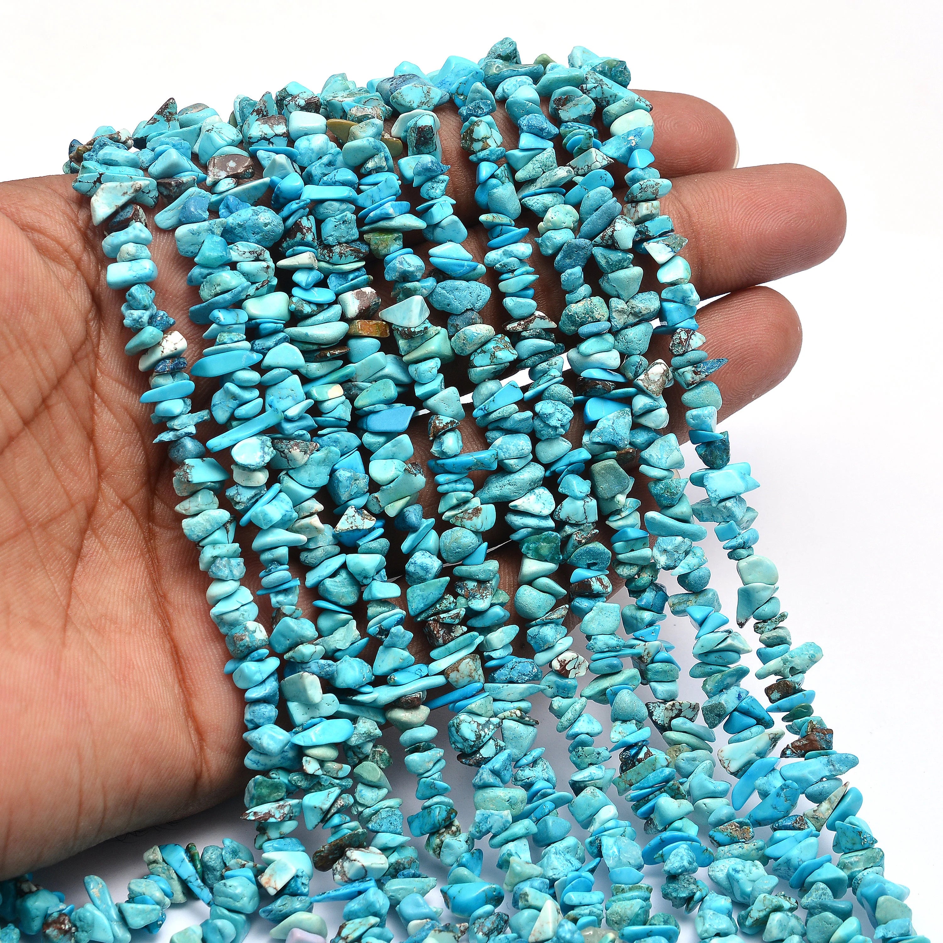 Natural Turquoise Smooth Chips Beads, 4 mm To 7 mm, 36 Inches, SKU591