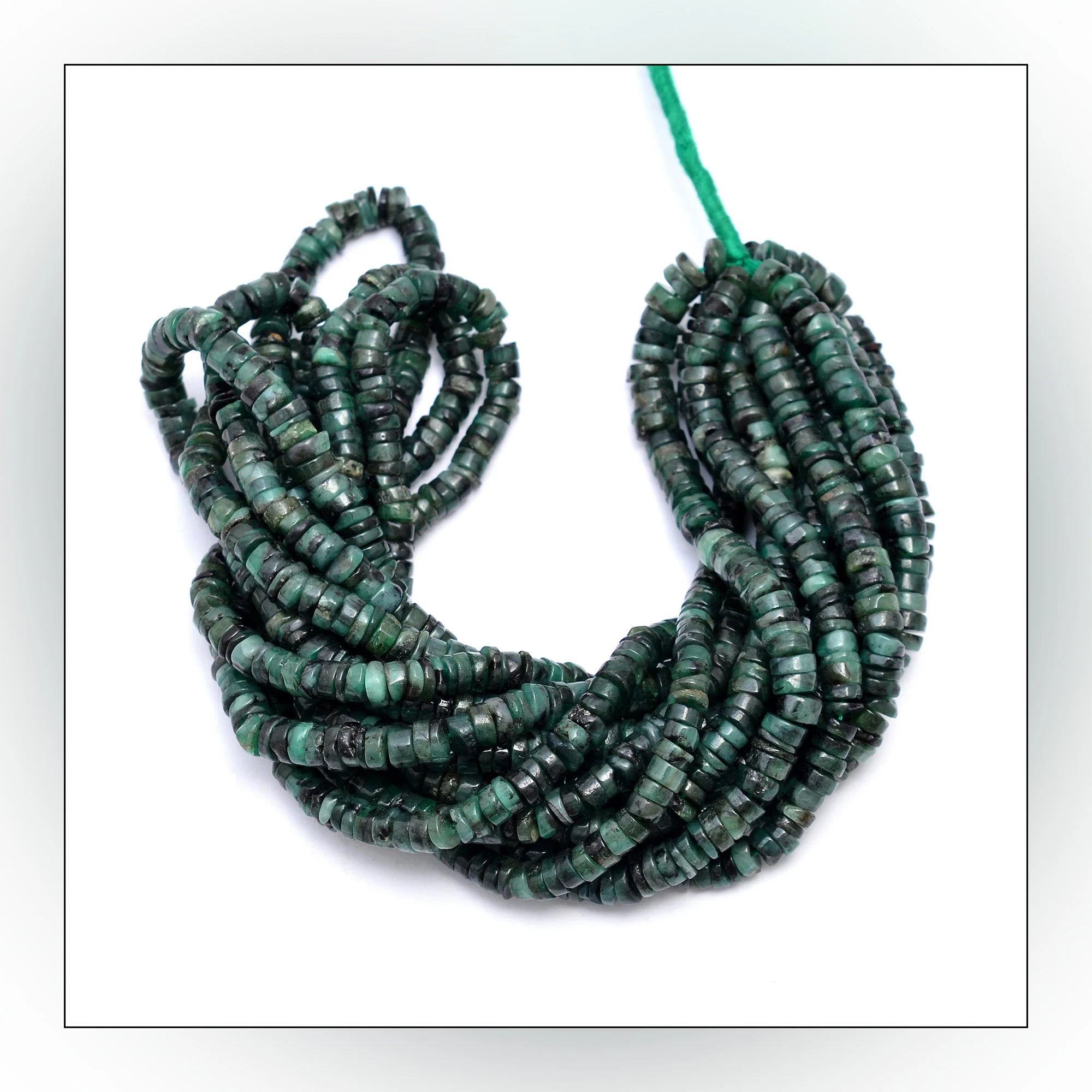 Natural Emerald Smooth Heishi Tyre Beads, Emerald Wheels Beads, 16 Inch, (SKU627)