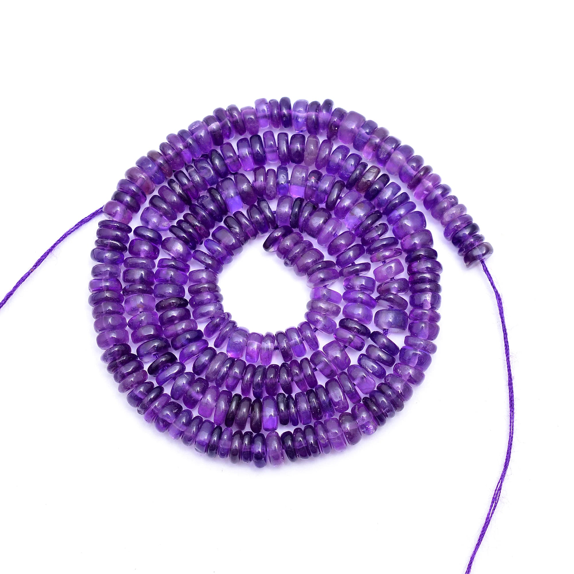 African Amethyst Smooth Tyre Beads, 4 To 5.5 mm, 16 Inch Strand Amethyst Gemstone Beads, (SKU634)