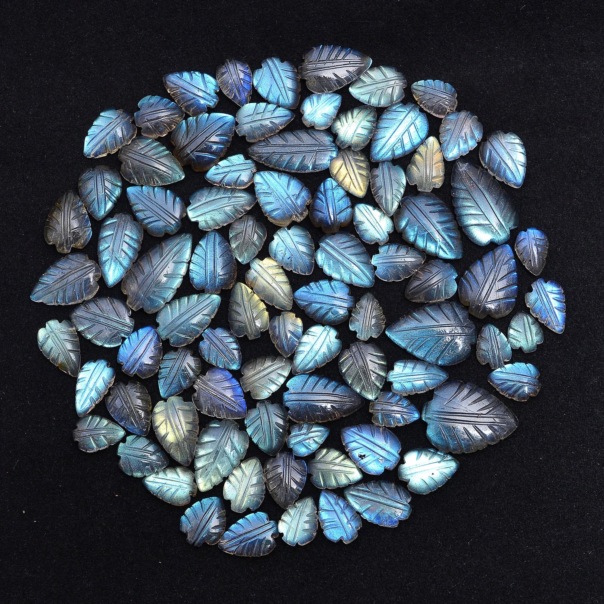 Blue Flash Labradorite Carving Leaf Loose Gemstone, 6x8 mm  To 12x19 mm, (SKU618)