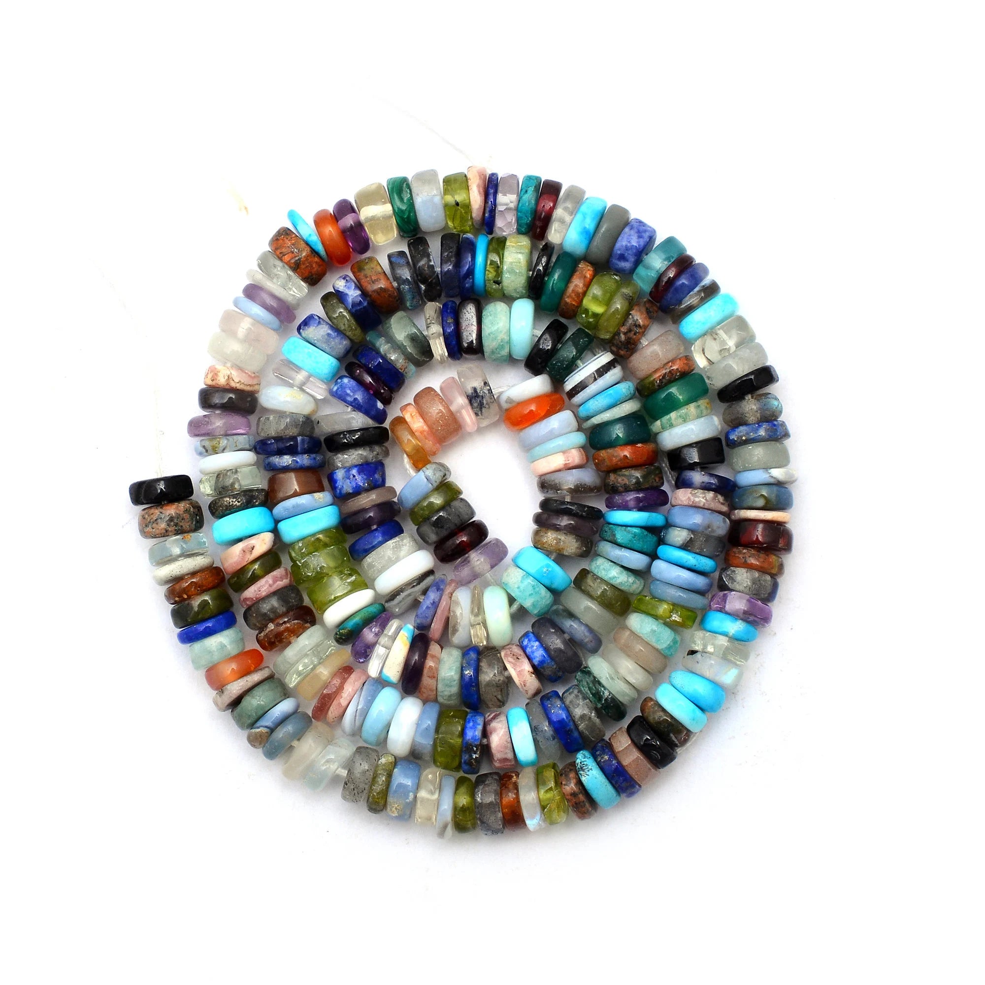 Opal Smooth Mixed Shape Coin & Wheel Beads, Multi Stone Heishi, (SKU637)