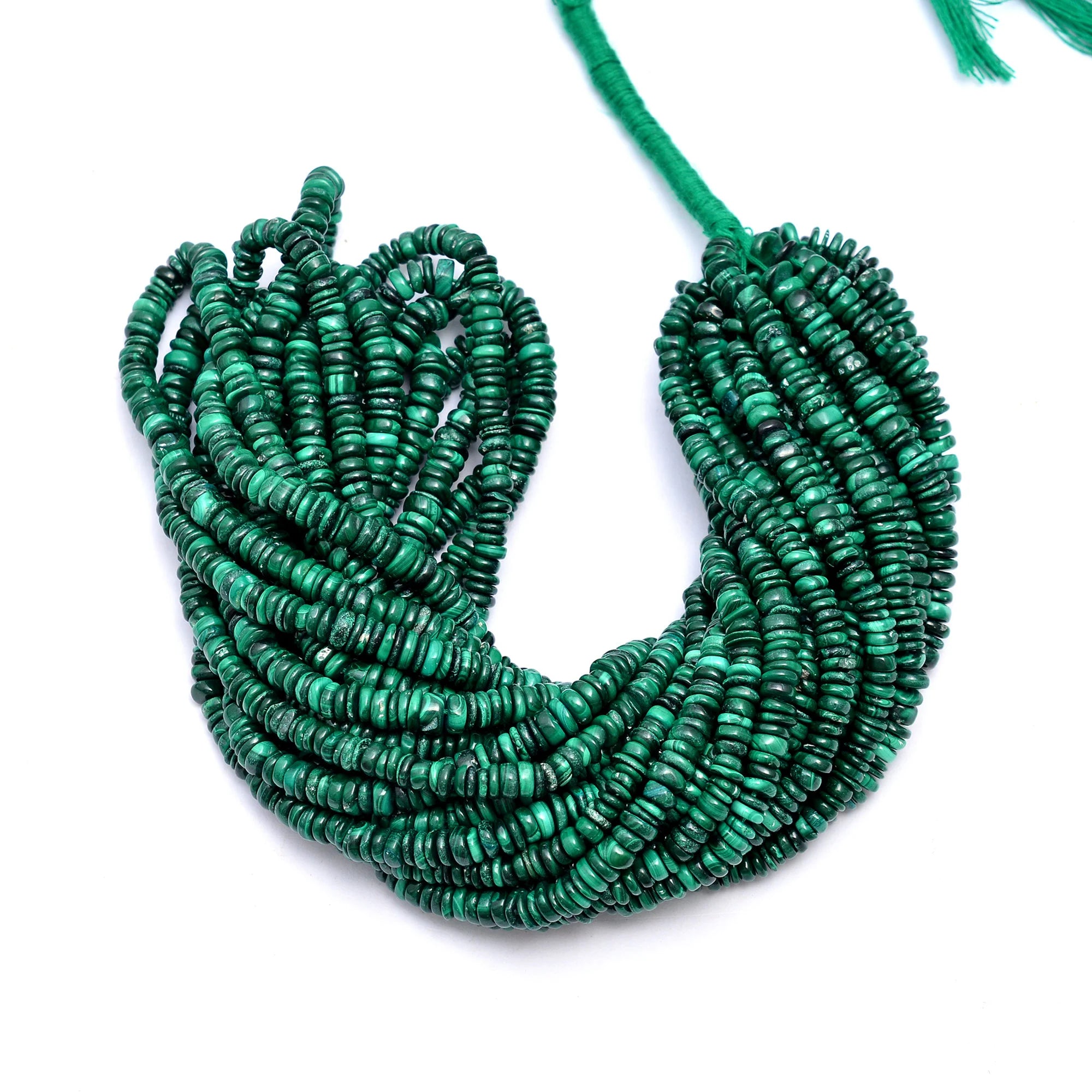 Natural Malachite Smooth Tyre Beads, Malachite Wheels Cut Beads, Malachite Coin Beads, Malachite Jewelry Making Beads, 16 Inch