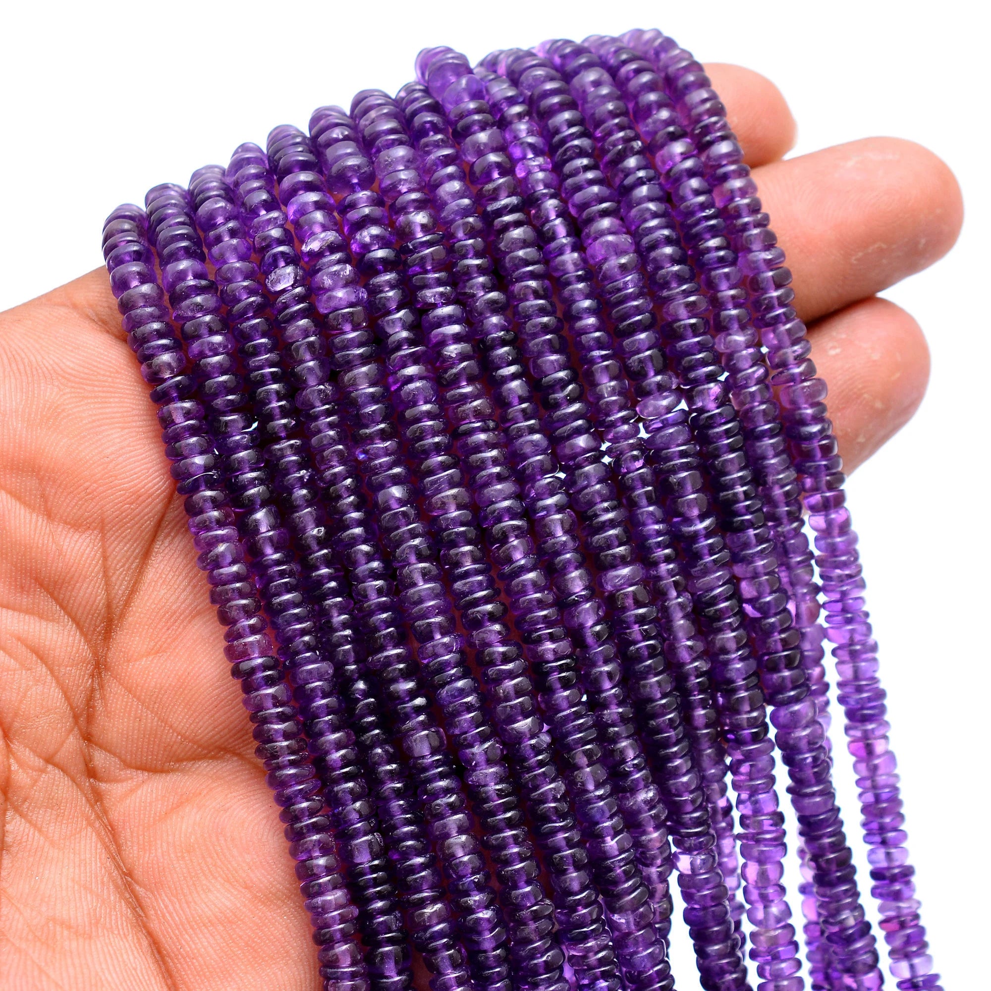 African Amethyst Smooth Tyre Beads, 4 To 5.5 mm, 16 Inch Strand Amethyst Gemstone Beads, (SKU634)
