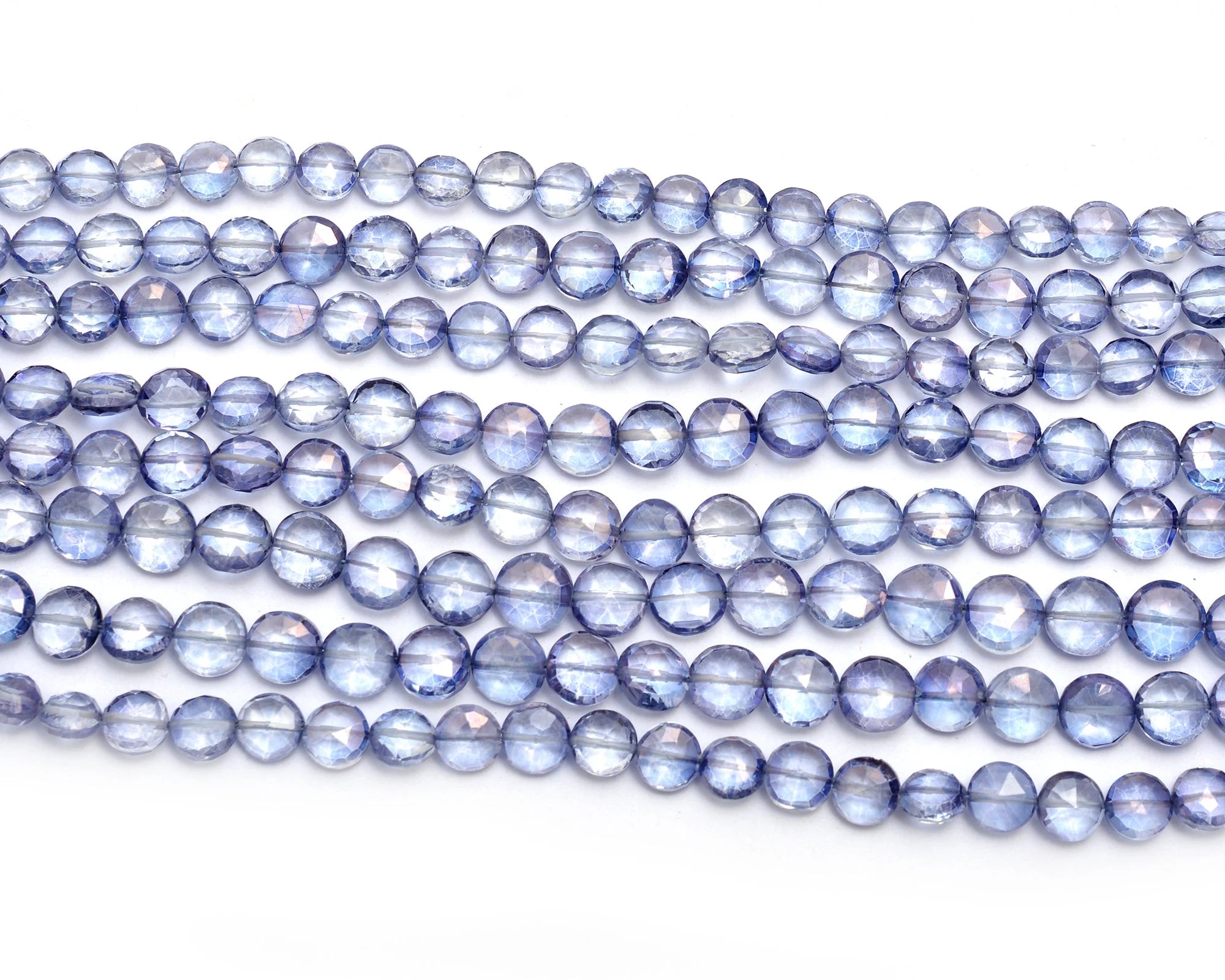 Kyanite Crystal Faceted Coin Shape Beads, 9 Inches, AA Quality, Kyanite Crystal Coin Beads, Gift For Her, Jewelry Making