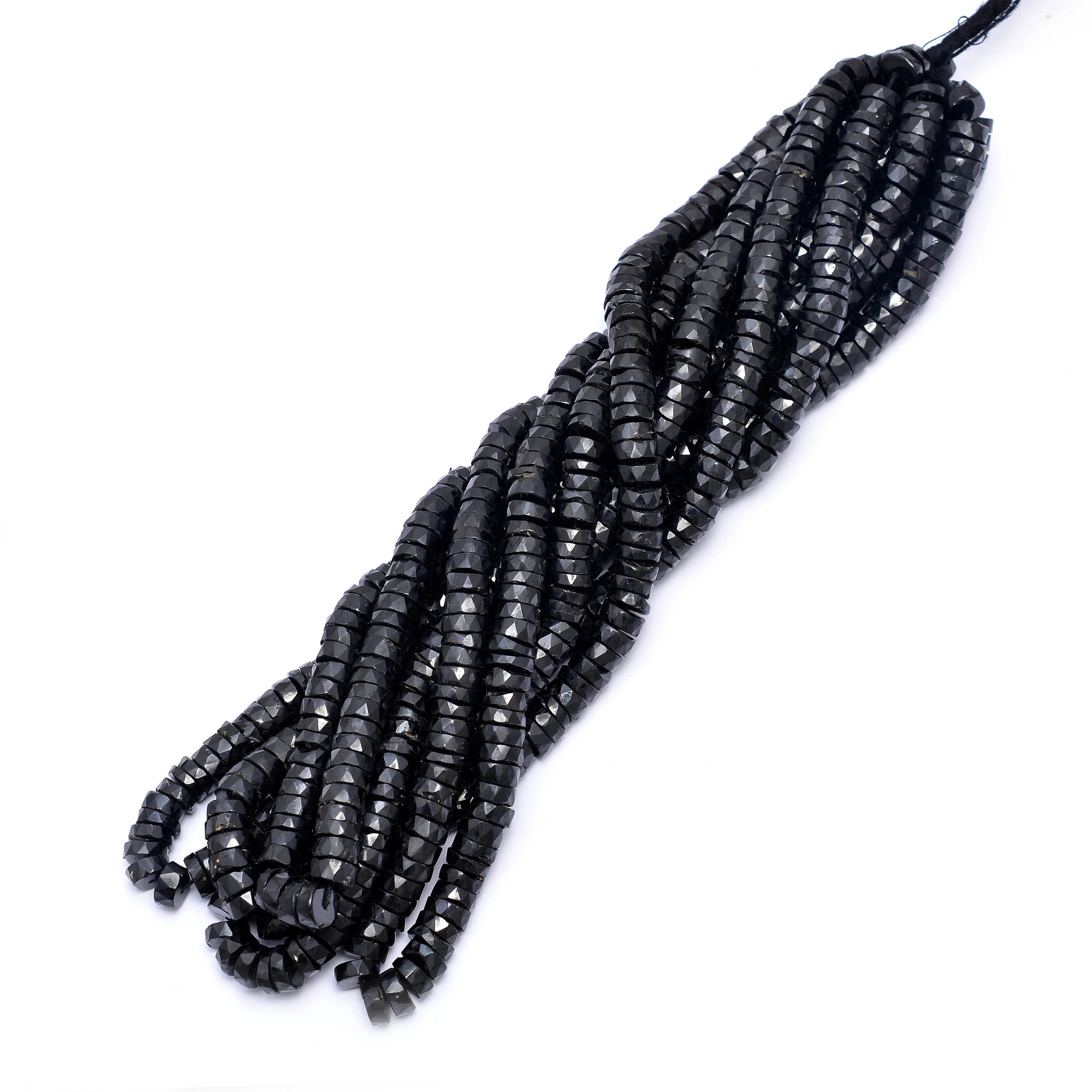 Natural Black Spinel Faceted Tyre Beads, 7.5 mm To 8 mm, SKU590