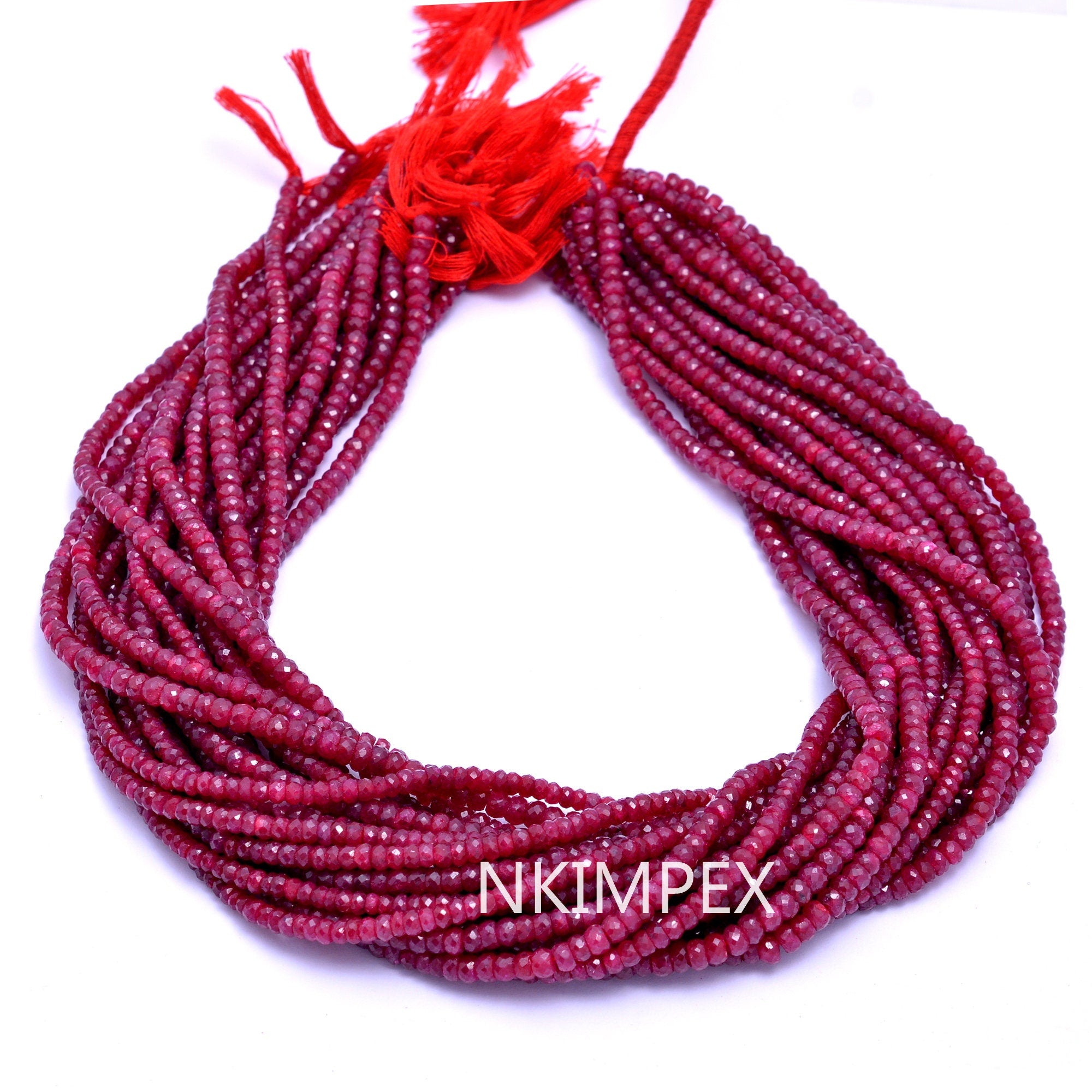 Corundum Ruby Faceted Rondelle Beads, Red Corundum Ruby Beads, Corundum Ruby Jewelry Making Gemstone Beads, 16 Inches  SKU 008