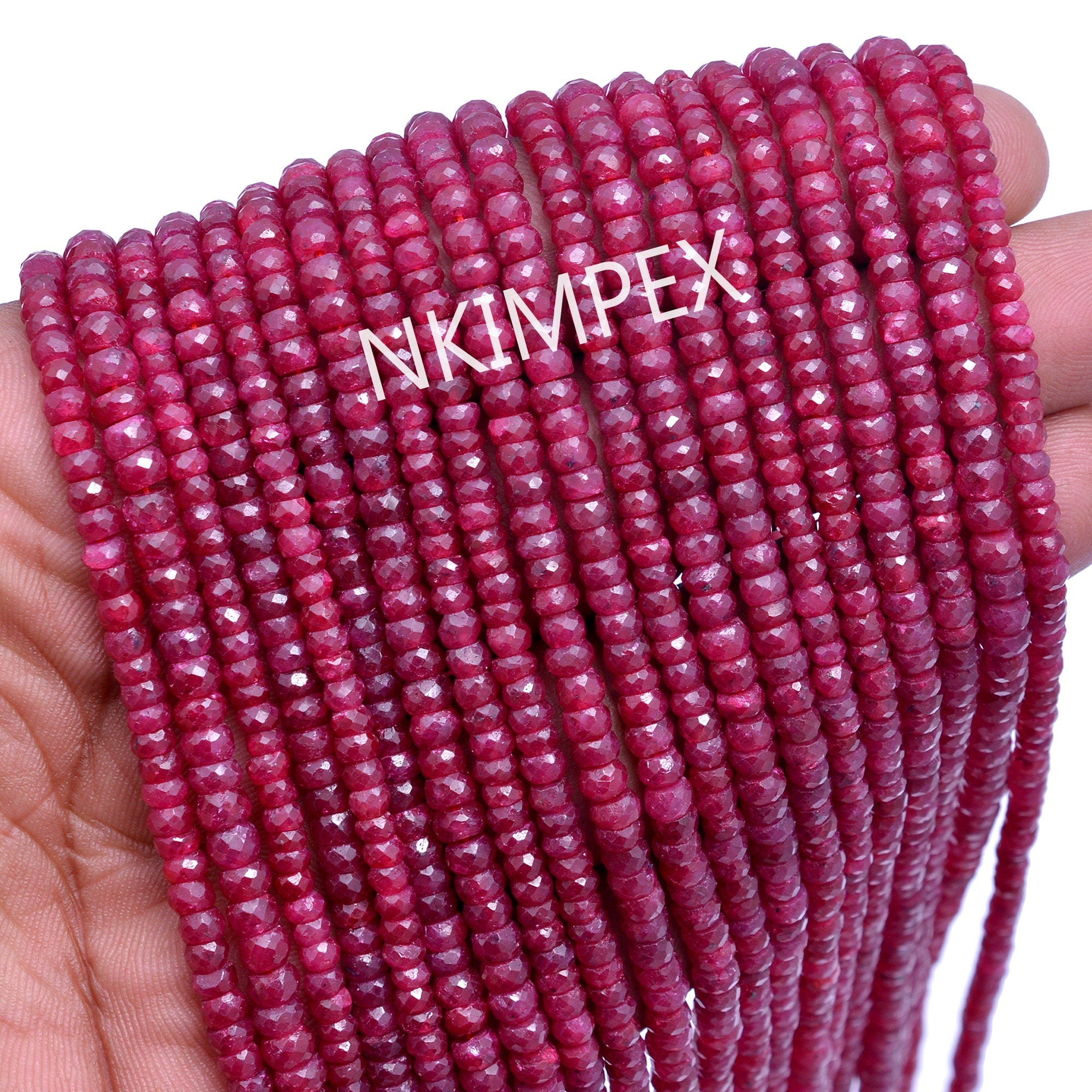Corundum Ruby Faceted Rondelle Beads, Red Corundum Ruby Beads, Corundum Ruby Jewelry Making Gemstone Beads, 16 Inches  SKU 008