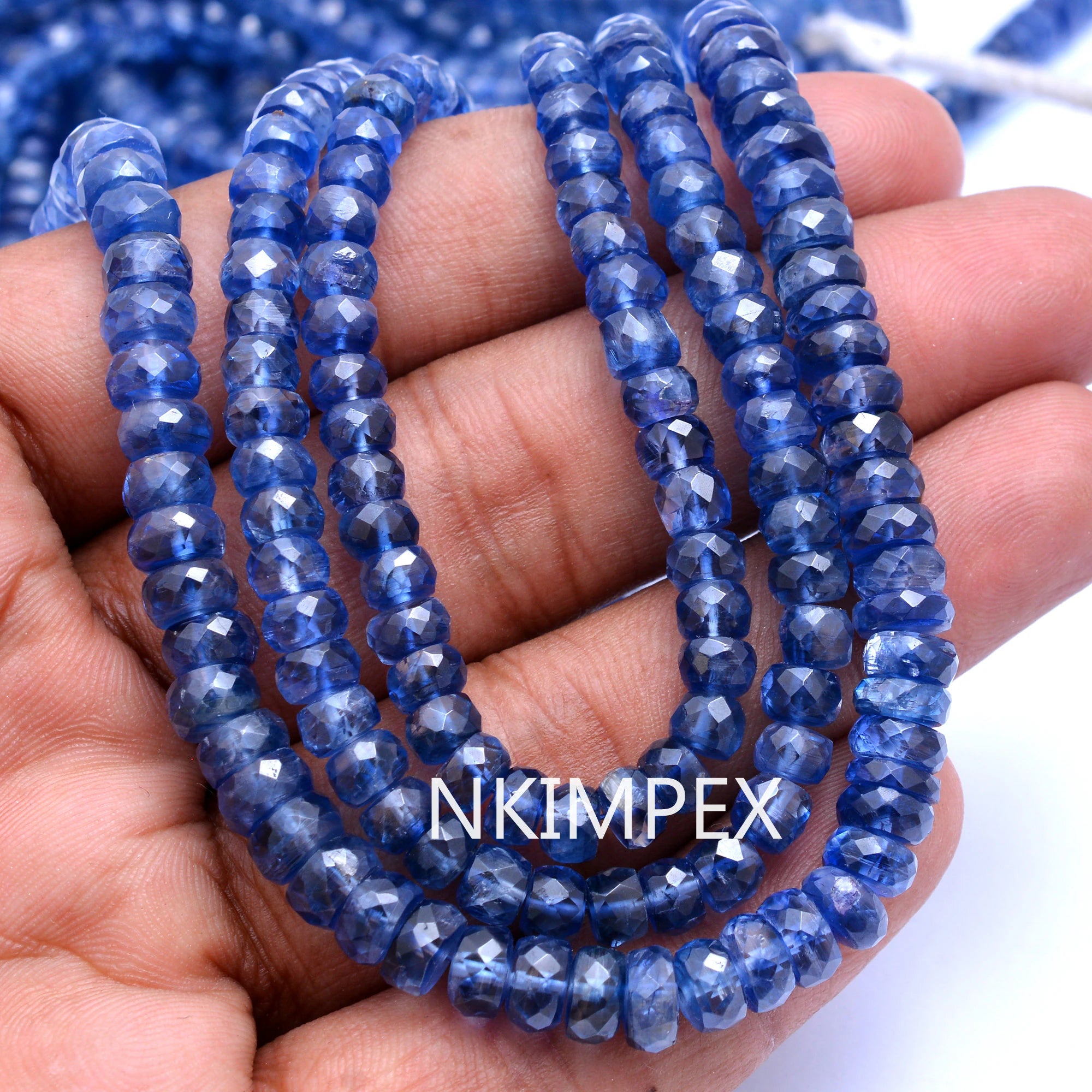 Kyanite Faceted Rondelle Beads, Blue Kyanite Rondelle Beads, Kyanite Beads, Kyanite Jewelry Making Gemstone Beads, 14 Inches