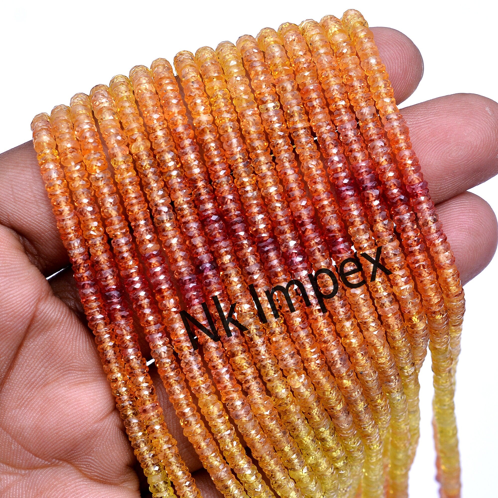 Yellow Orange Sapphire Faceted Tyre Beads, 16" Strand Songea Sapphire Beads, Multi Sapphire Beads. Sapphire Beads for Jewelry (SKU149)