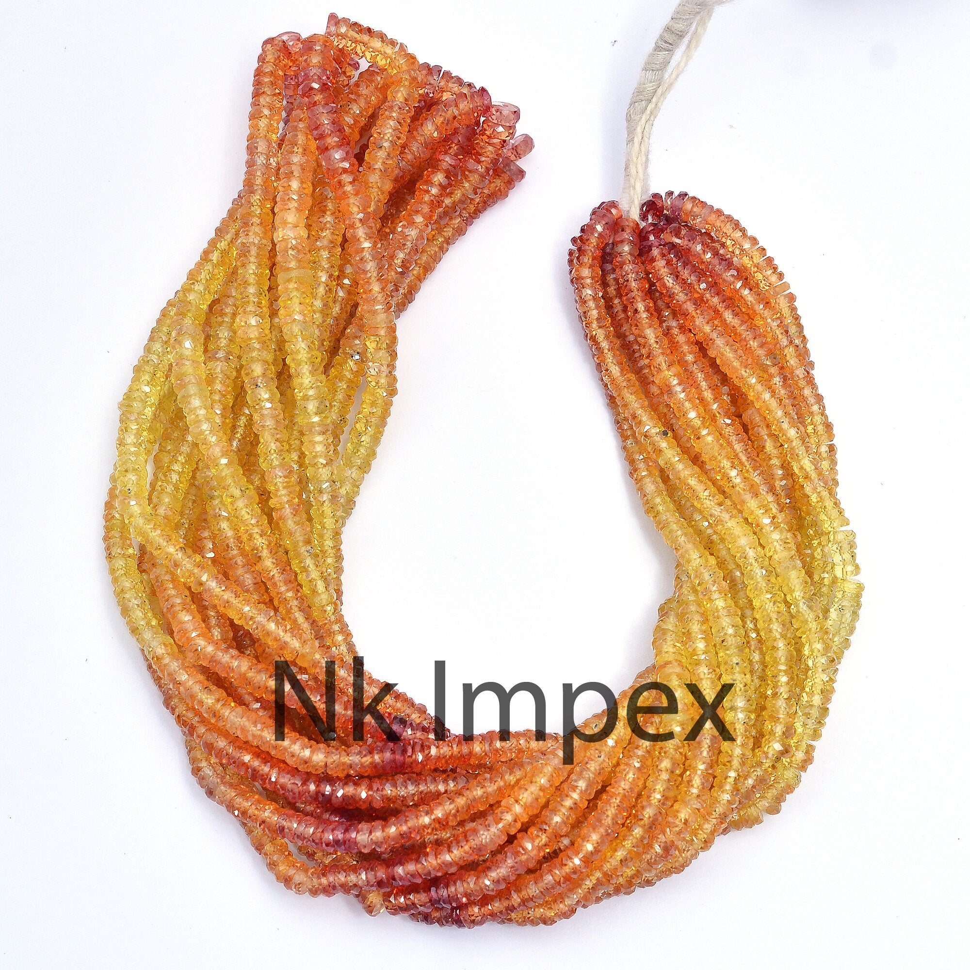 Yellow Orange Sapphire Faceted Tyre Beads, 16" Strand Songea Sapphire Beads, Multi Sapphire Beads. Sapphire Beads for Jewelry (SKU149)