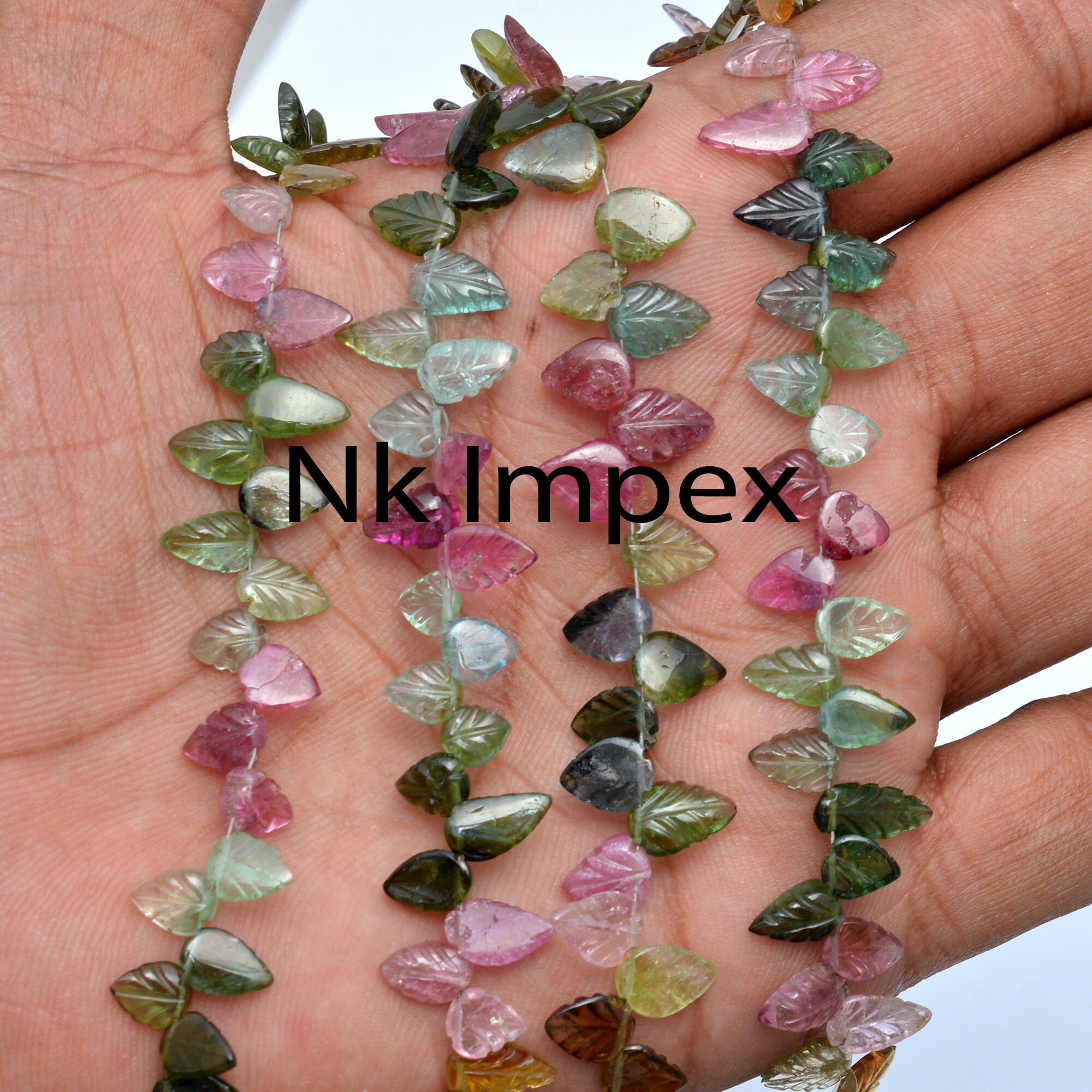 Multi Tourmaline Carving Leaf Beads, Tourmaline Carving Leaf, Gemstone Carving Leaf, Jewelry Making Gemstone, 8 Inch, SKU 198