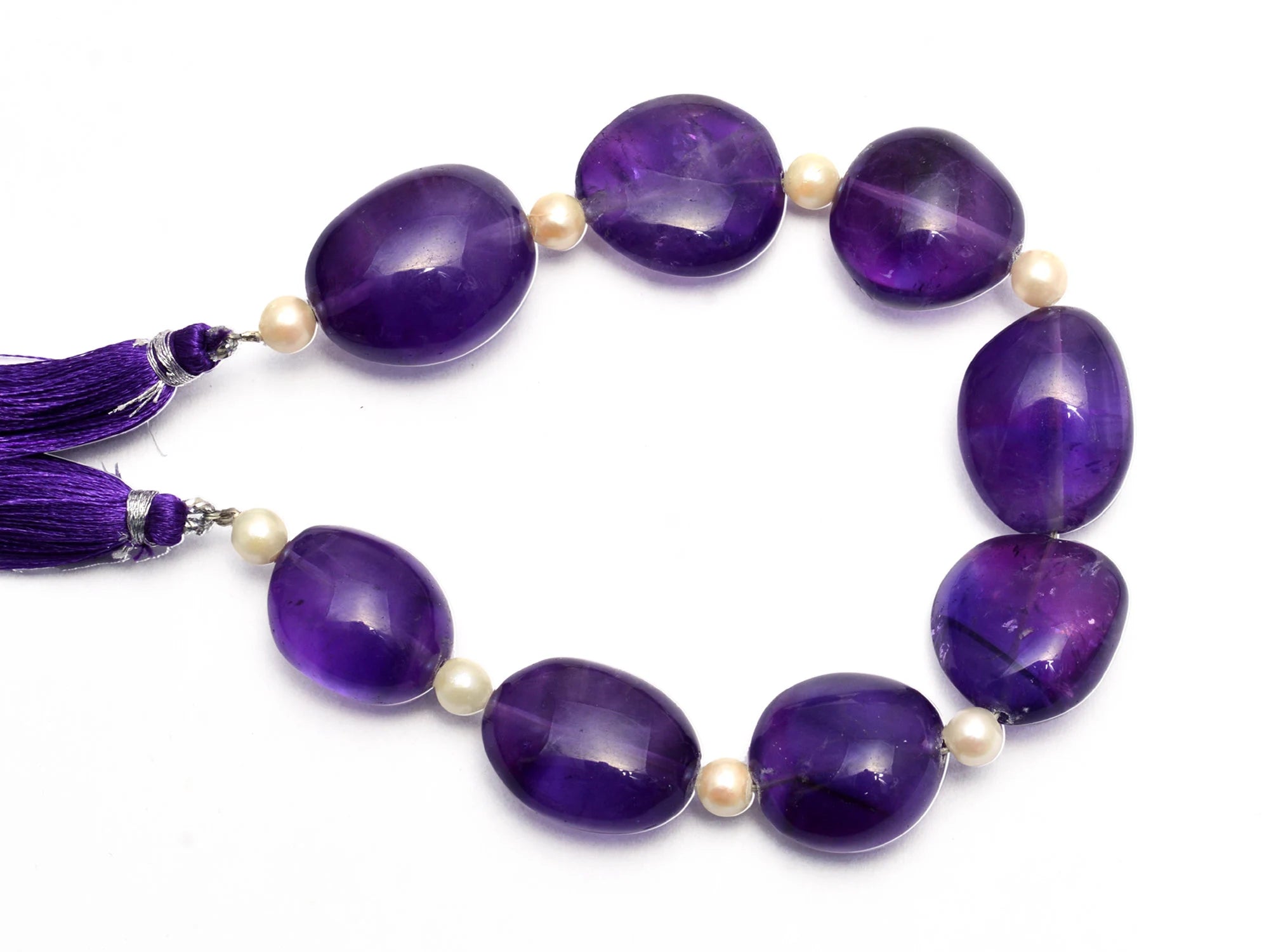 Natural Amethyst Smooth Oval Beads, Unique Beaded Jewelry, Amethyst Gemstone Beads, (SKU1027)