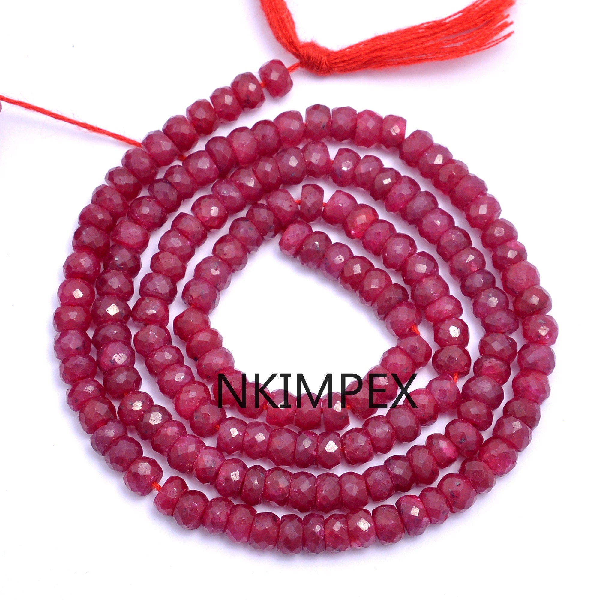 Corundum Ruby Faceted Rondelle Beads, Red Corundum Ruby Beads, Corundum Ruby Jewelry Making Gemstone Beads, 16 Inches  SKU 008