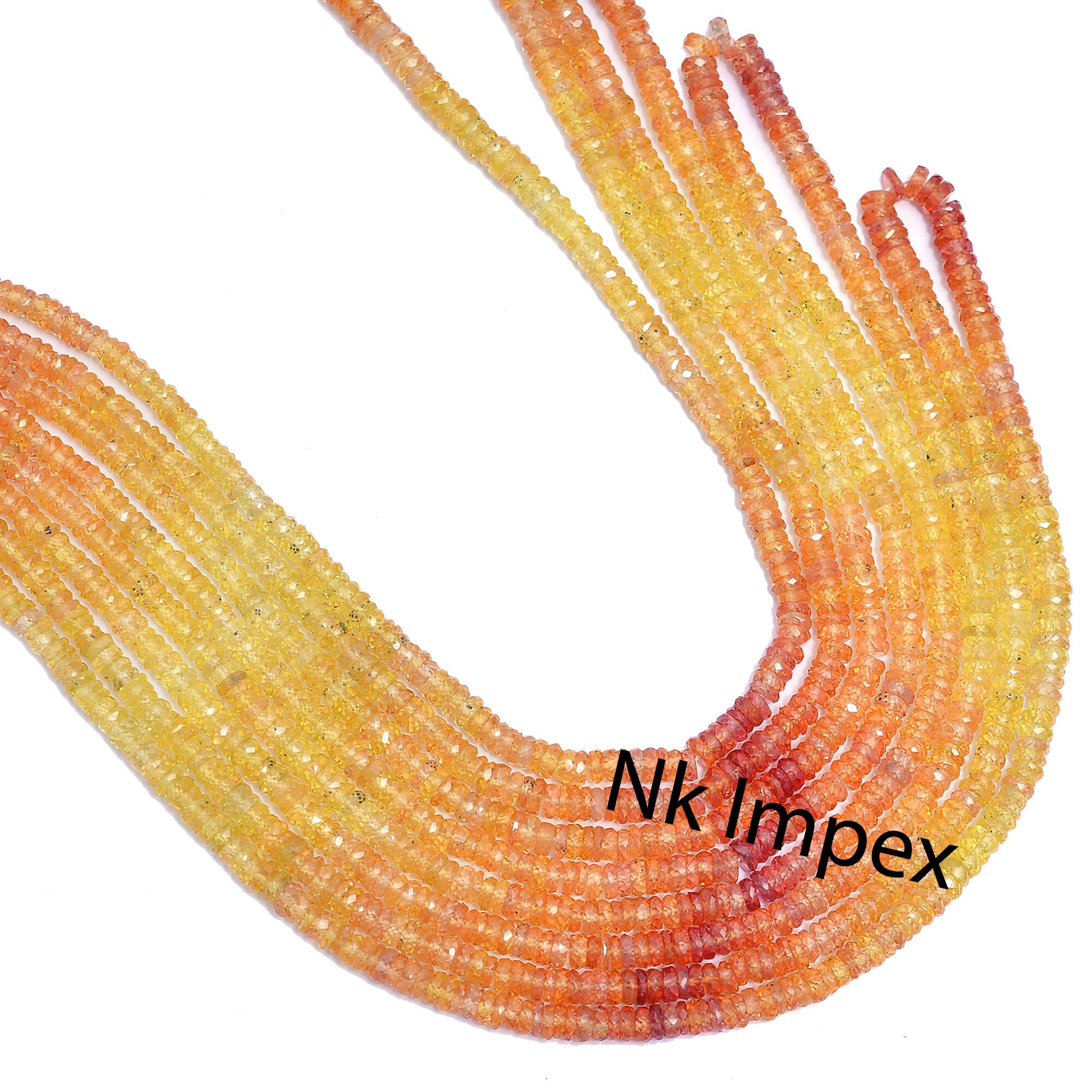 Yellow Orange Sapphire Faceted Tyre Beads, 16" Strand Songea Sapphire Beads, Multi Sapphire Beads. Sapphire Beads for Jewelry (SKU149)