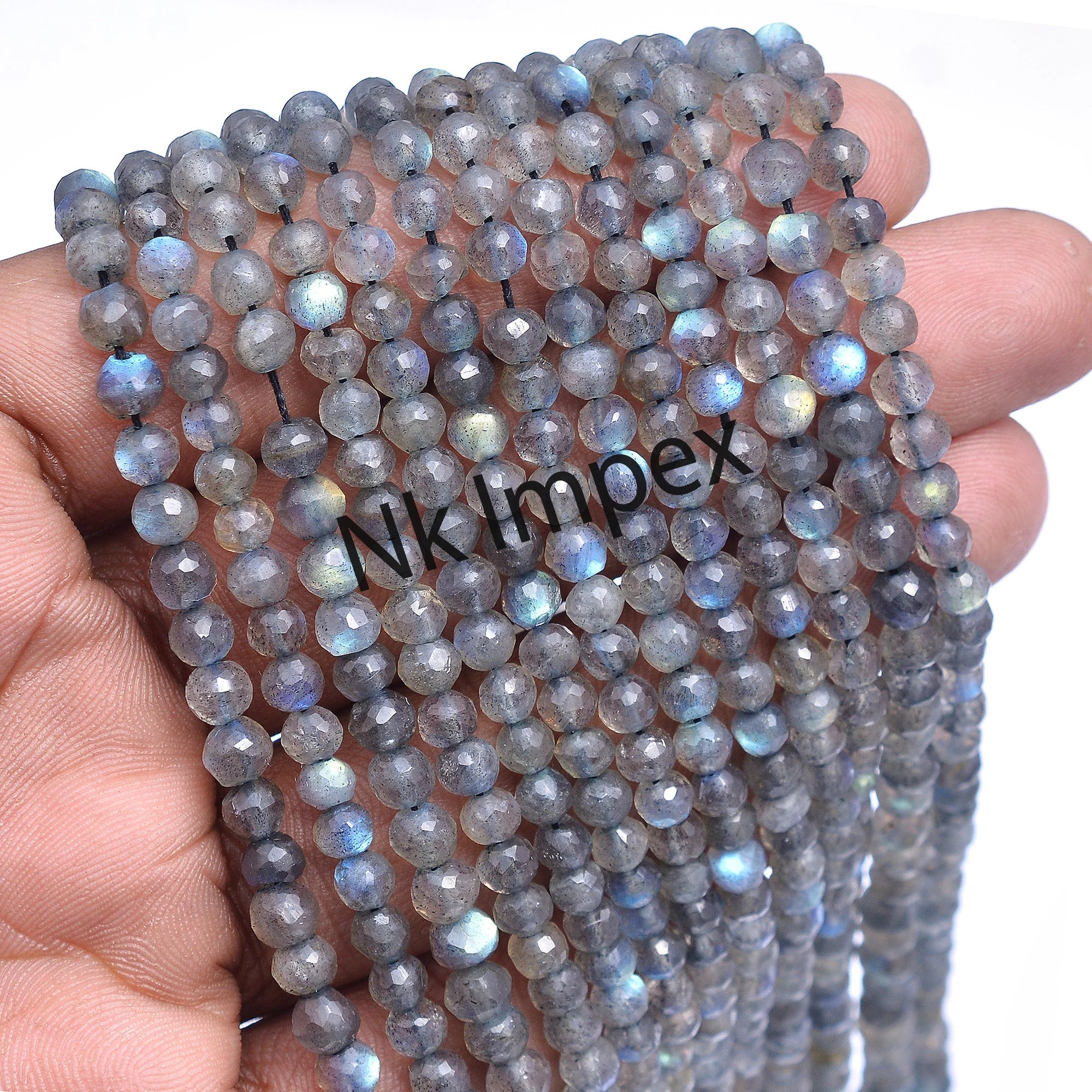 Round Labradorite Faceted Beads, Blue Flashy Round Balls Beads, 5 mm Beads For Jewelry Making, 13 Inch Strand (SKU173)