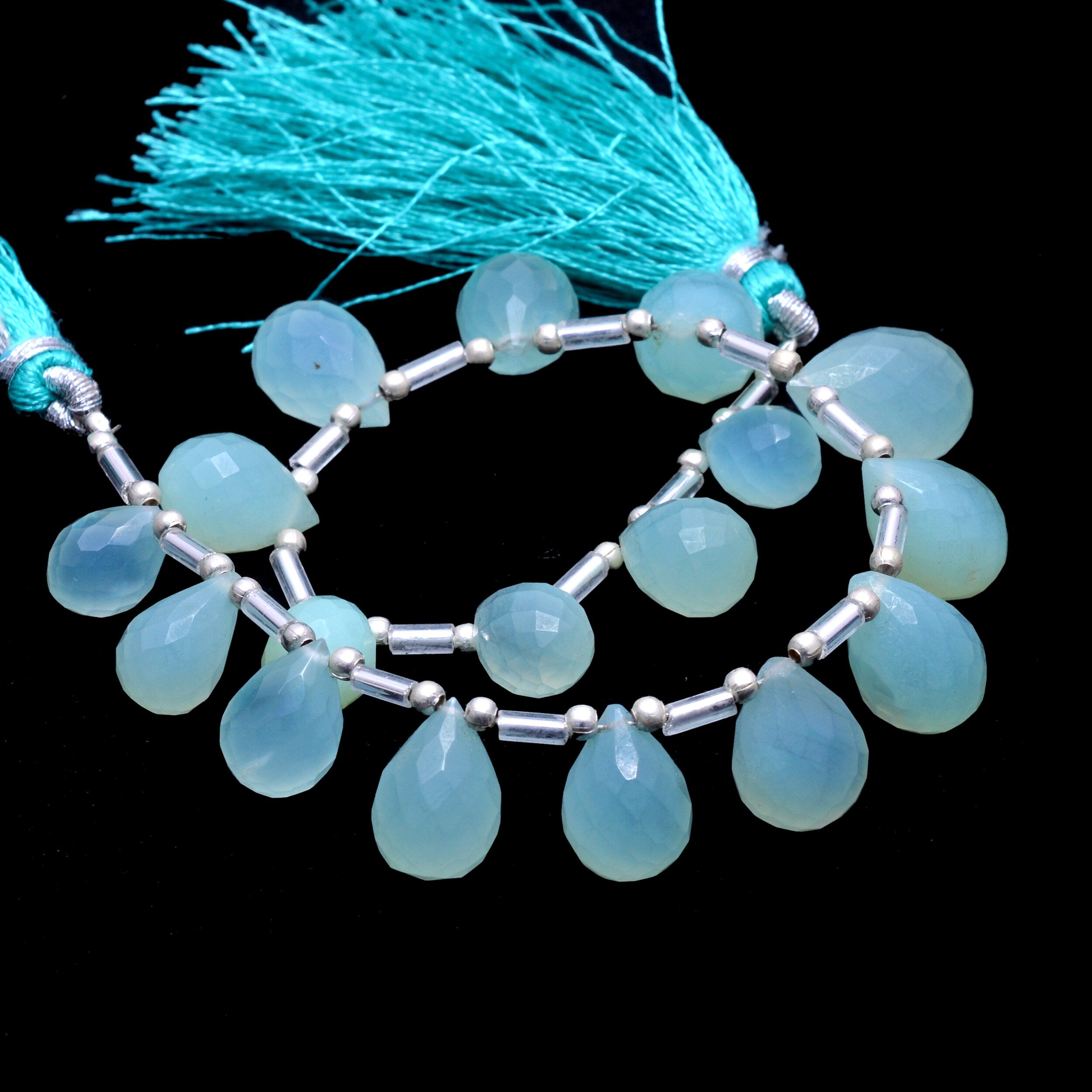 Natural Aqua Chalcedony Beads, Faceted Tear Drops Briolette, 7x10 to 10x14 mm, Unique Gemstone Beads, (SKU1041)