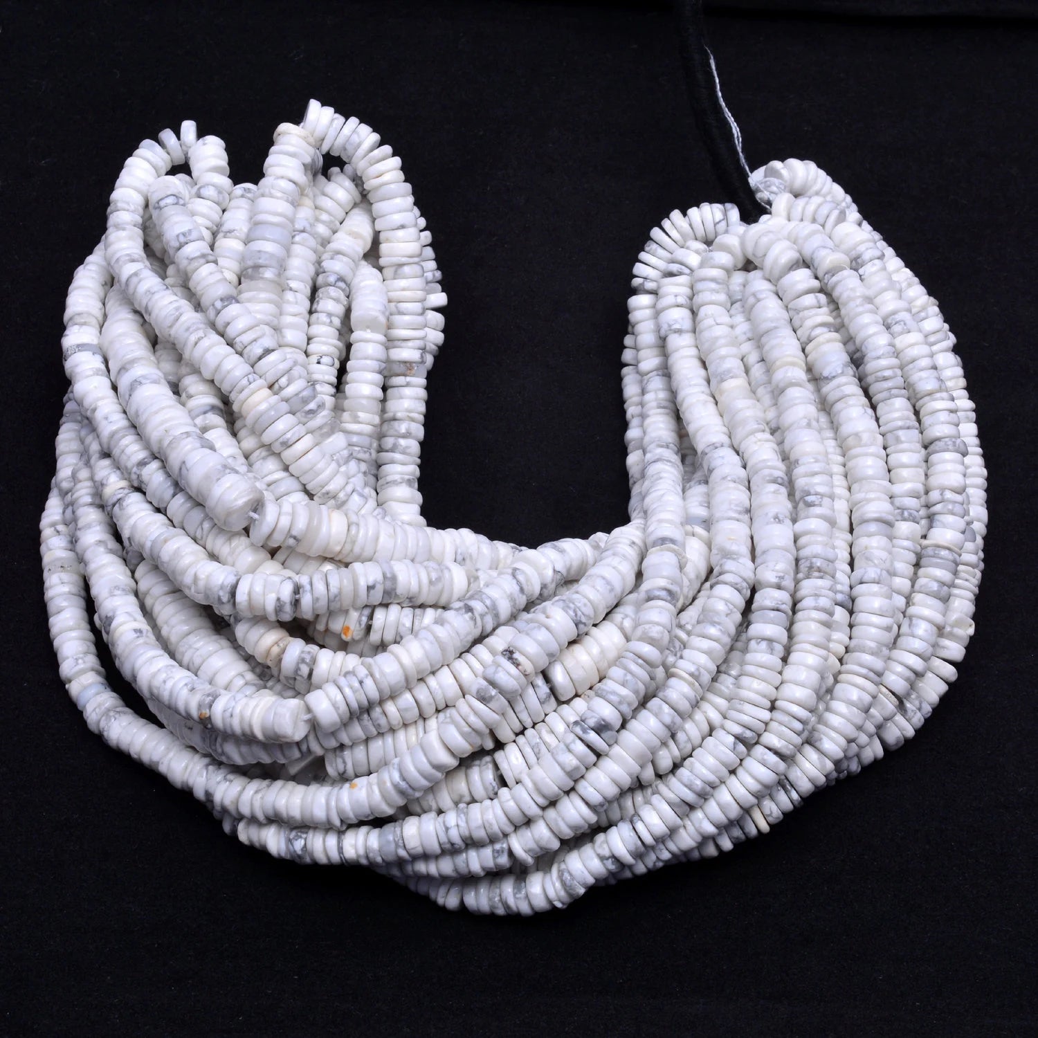 Howlite Smooth Tyre Beads, 4 mm To 7 mm, Howlite Heishi Beads, Howlite Wheels, Howlite Jewelry Making Gemstone Beads, 16 Inch Strand,SKU1042
