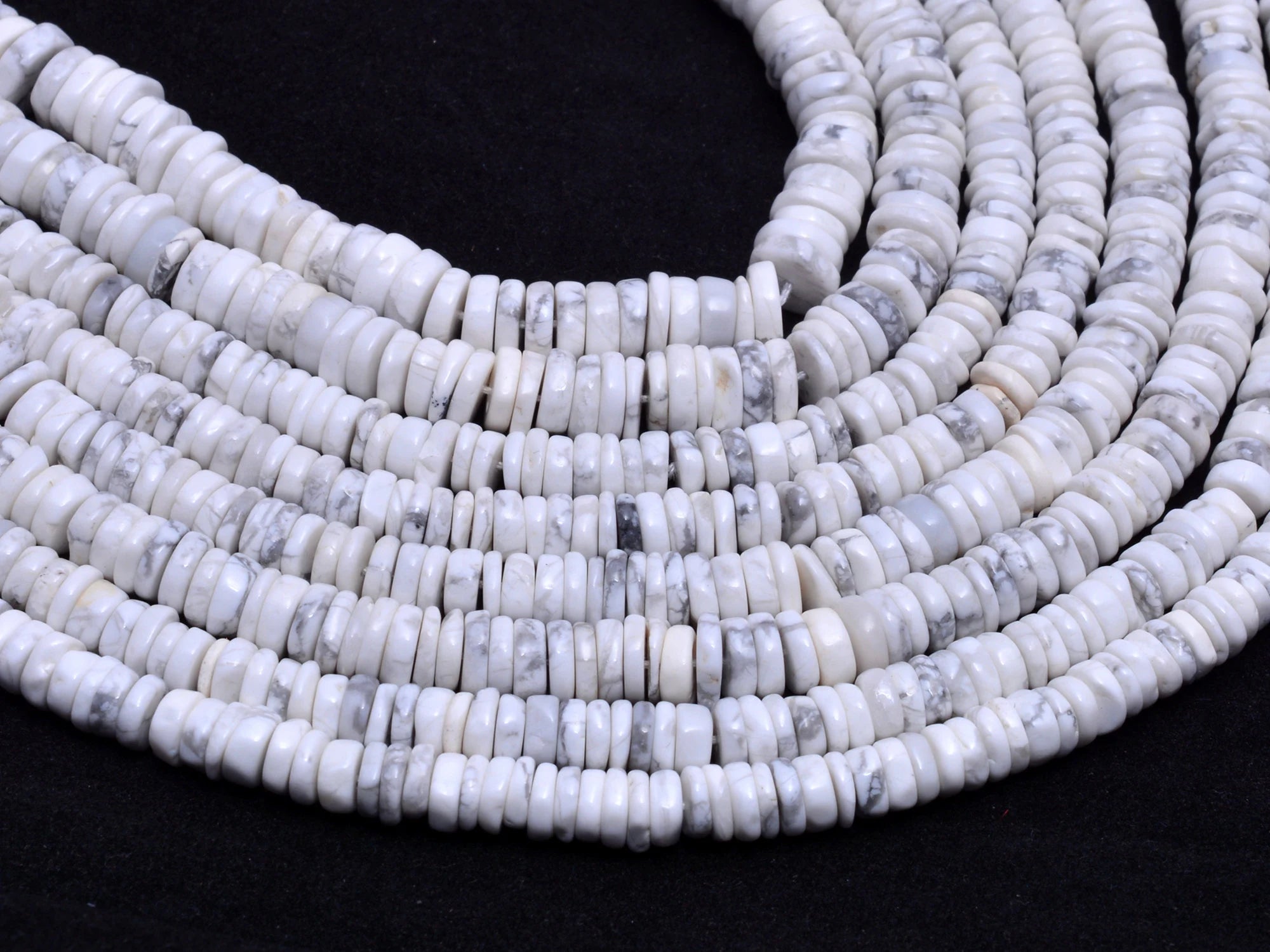 Howlite Smooth Tyre Beads, 4 mm To 7 mm, Howlite Heishi Beads, Howlite Wheels, Howlite Jewelry Making Gemstone Beads, 16 Inch Strand,SKU1042