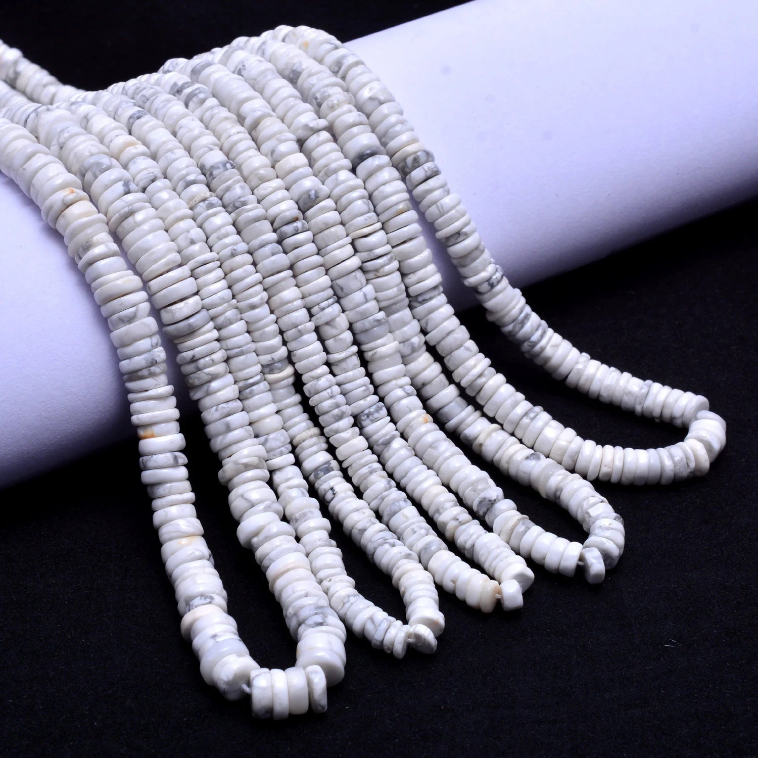 Howlite Smooth Tyre Beads, 4 mm To 7 mm, Howlite Heishi Beads, Howlite Wheels, Howlite Jewelry Making Gemstone Beads, 16 Inch Strand,SKU1042