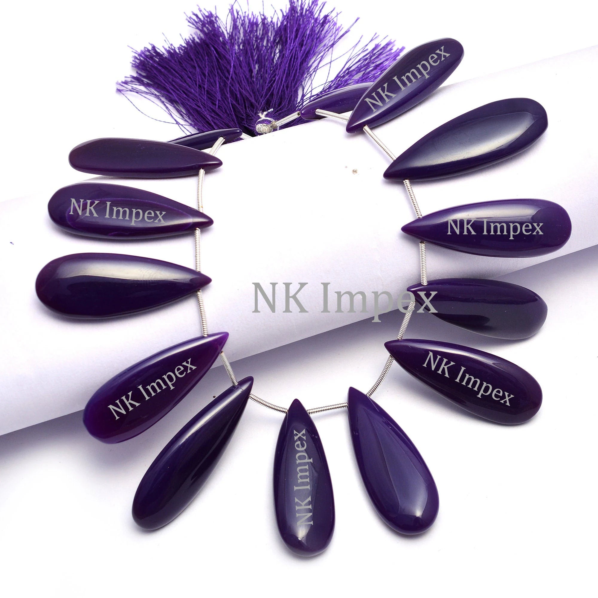 Purple Chalcedony Smooth Long Pear Beads, 11x38 mm to 14.5x41.5 mm, Purple Chalcedony Pear Beads, Chalcedony Jewelry Gemstone, SKU1101
