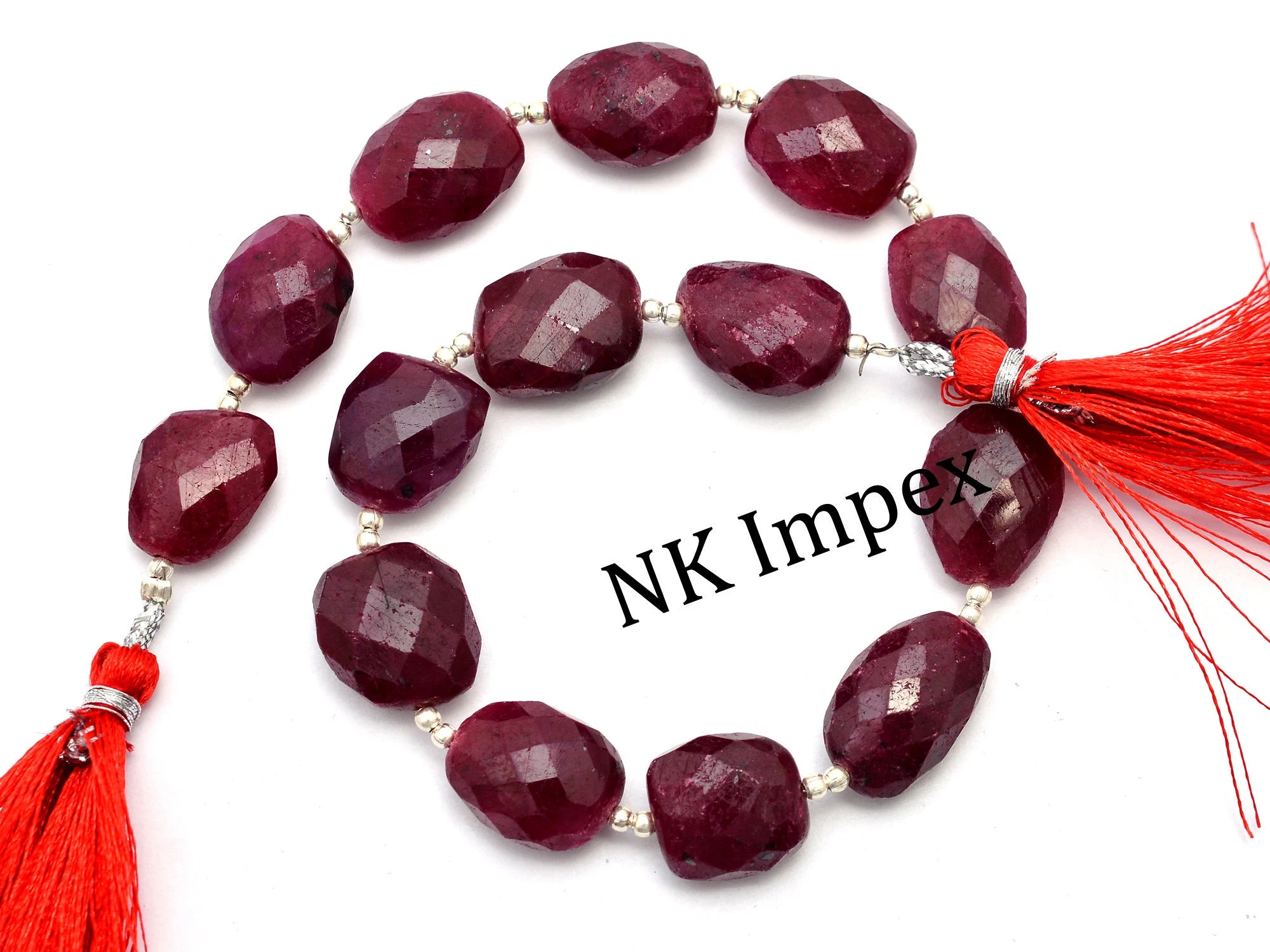 Corundum Ruby Faceted Oval Beads, Ruby Faceted Nuggets, Corundum Ruby Nuggets, Ruby Jewelry Making Gemstone Beads, 10 Inch Strand, SKU No. 1052
