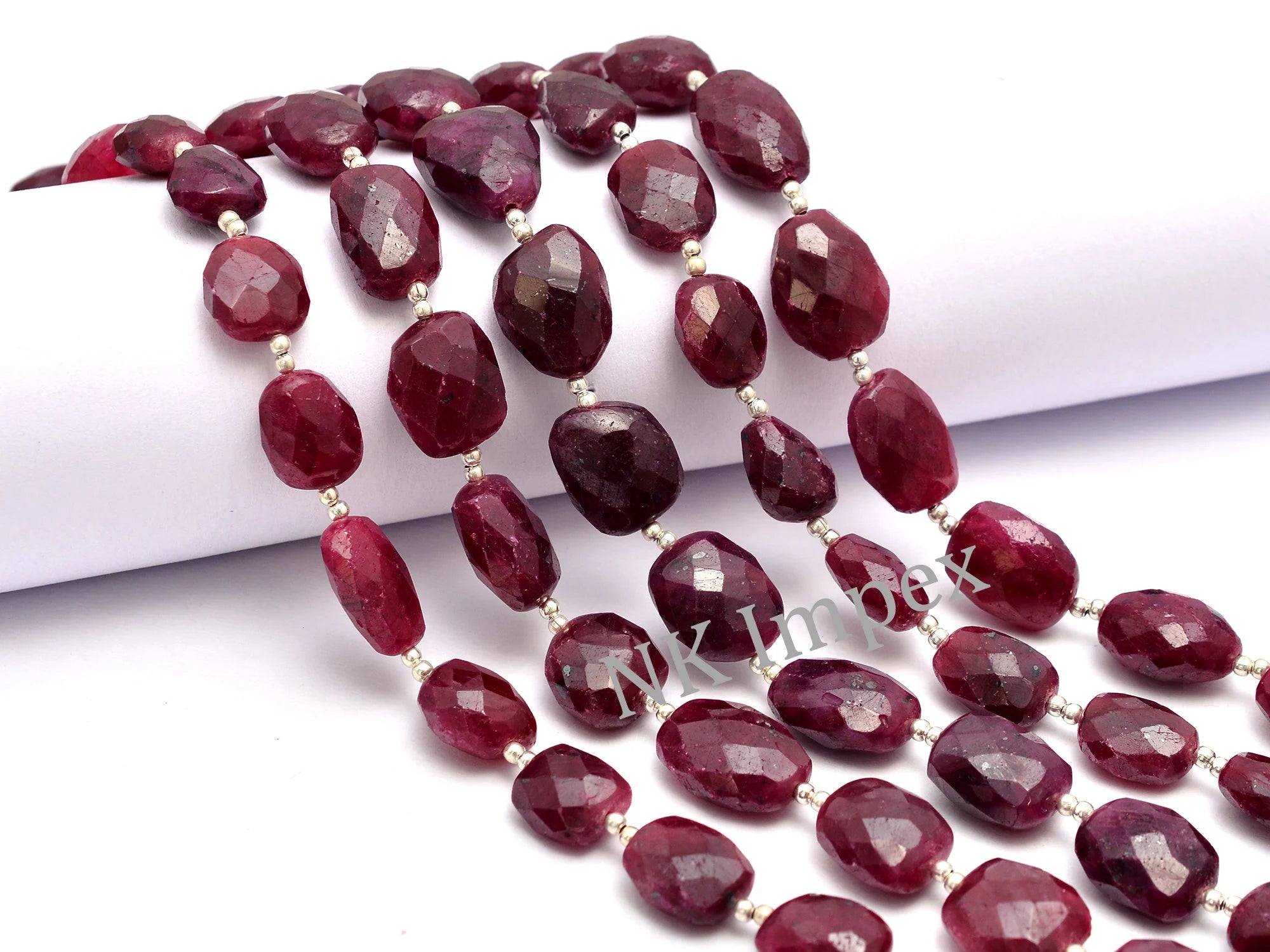 Corundum Ruby Faceted Oval Beads, Ruby Faceted Nuggets, Corundum Ruby Nuggets, Ruby Jewelry Making Gemstone Beads, 10 Inch Strand, SKU No. 1052