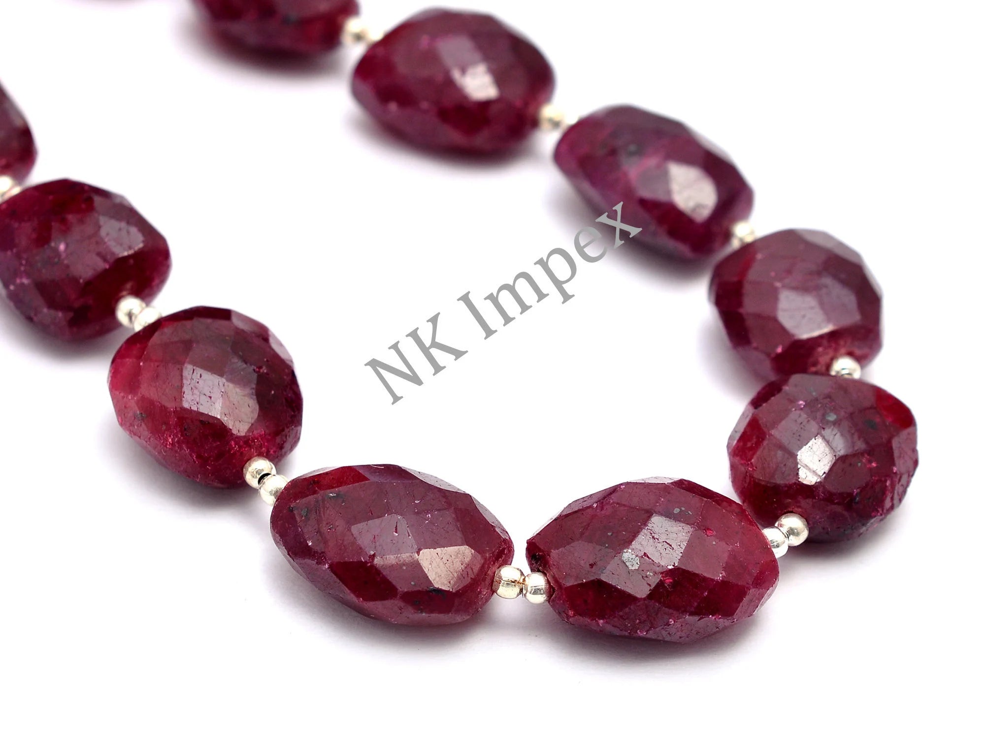 Corundum Ruby Faceted Oval Beads, Ruby Faceted Nuggets, Corundum Ruby Nuggets, Ruby Jewelry Making Gemstone Beads, 10 Inch Strand, SKU No. 1052